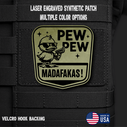 Pew Pew Madafakas Funny Morale Patch | Made in USA | VELCRO® Brand Hook Backing - LoneStar Adhesive