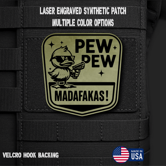 Pew Pew Madafakas Funny Morale Patch | Made in USA | VELCRO® Brand Hook Backing - LoneStar Adhesive