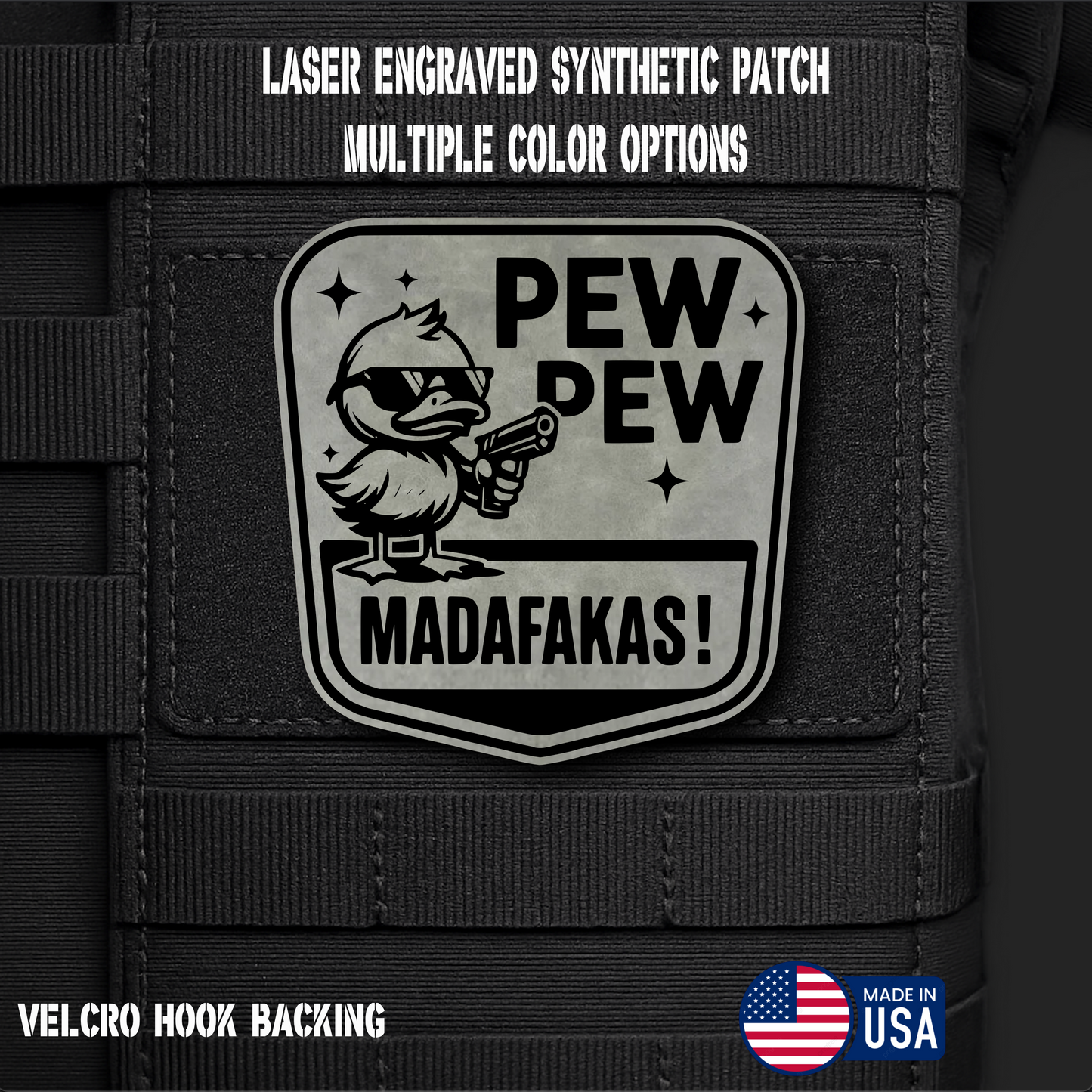 Pew Pew Madafakas Funny Morale Patch | Made in USA | VELCRO® Brand Hook Backing