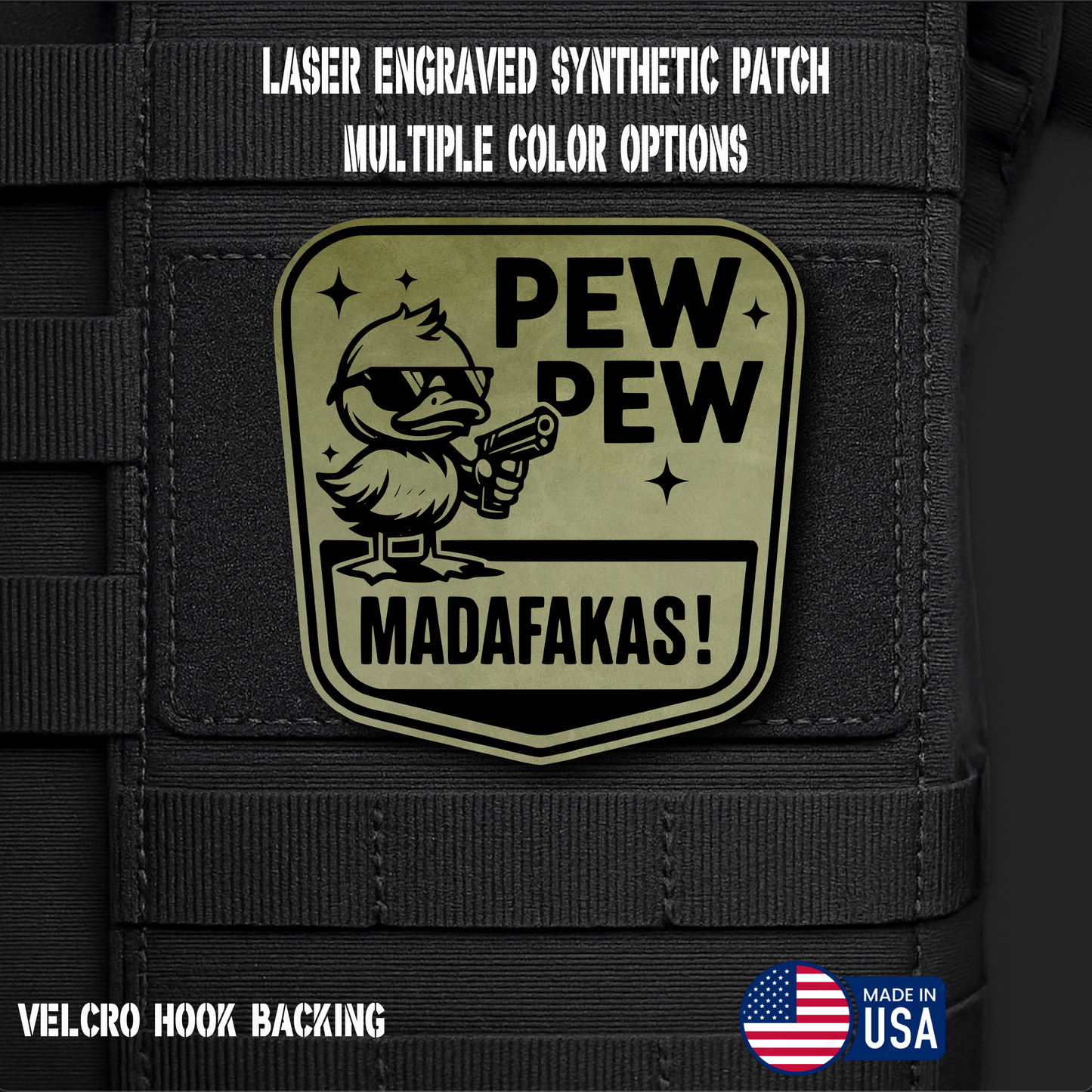 Pew Pew Madafakas Funny Morale Patch | Made in USA | VELCRO® Brand Hook Backing