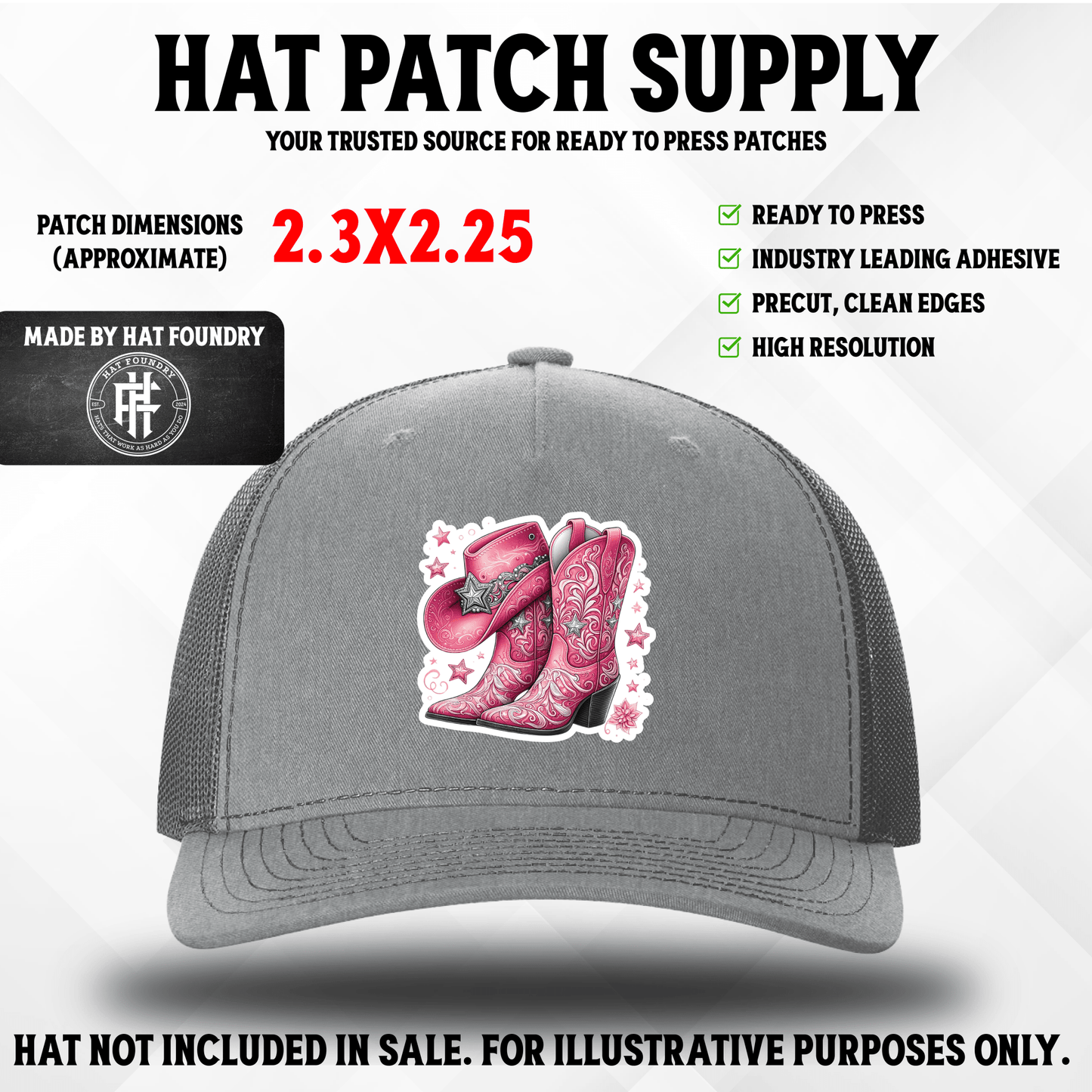 Pink Cowgirl Boots & Hat UV Patch - LoneStar Adhesive