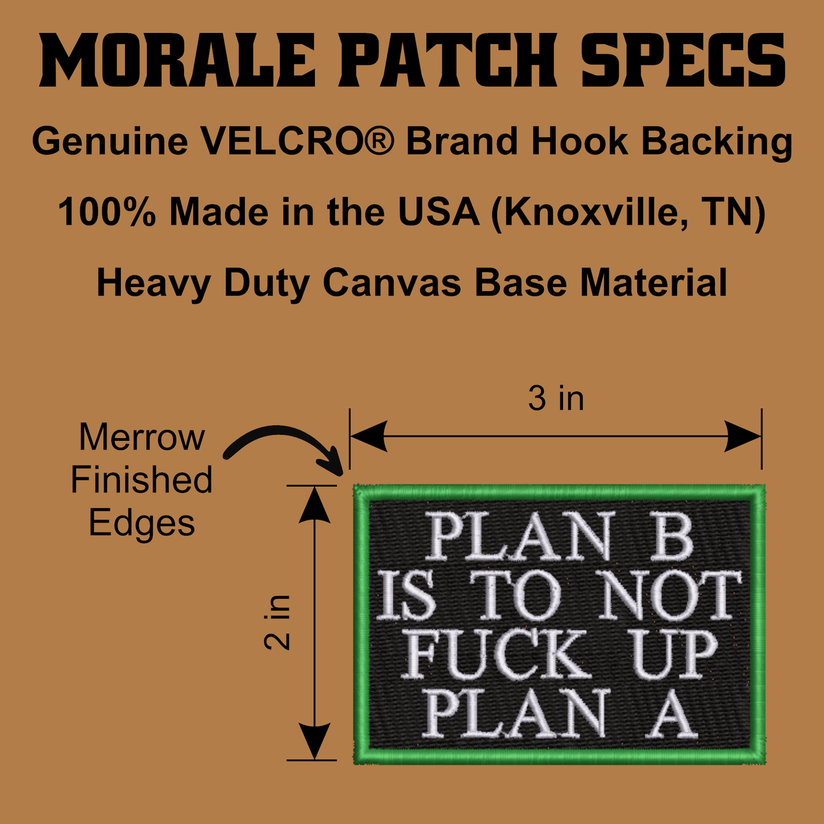 Plan B, Don't Fuck Up Plan A Funny Morale Patch, 2x3" | Made in USA | VELCRO® Brand Hook Backing - LoneStar Adhesive