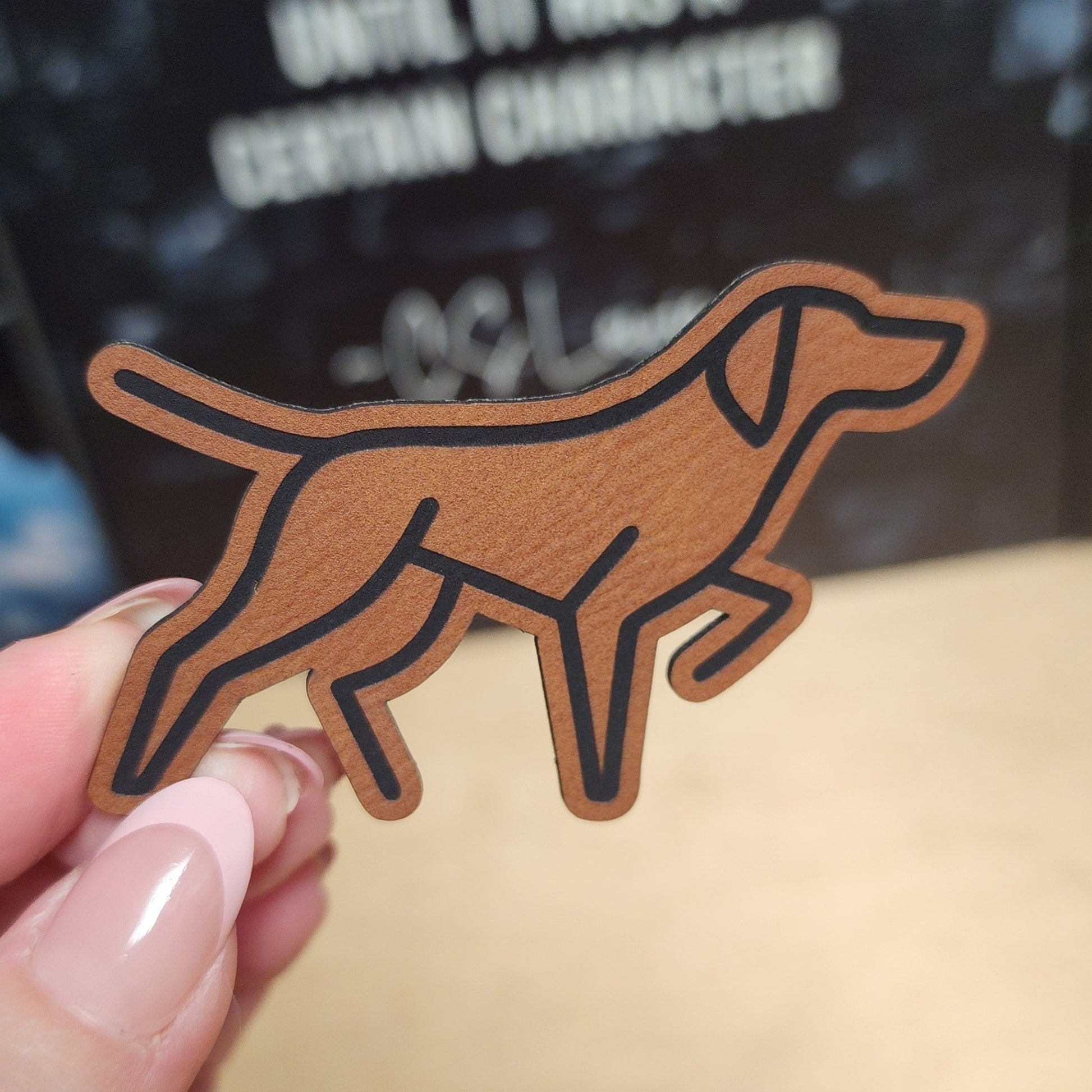 Pointer Running Dog Silhouette Engraved Leatherette Hat Patch - MR01 - LoneStar Adhesive