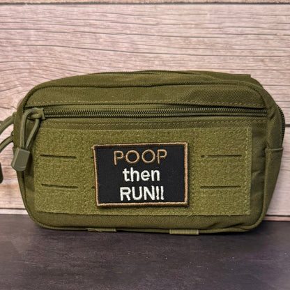 Poop Then Run Funny Morale Patch, 2x3" | Made in USA | VELCRO® Brand Hook Backing - LoneStar Adhesive