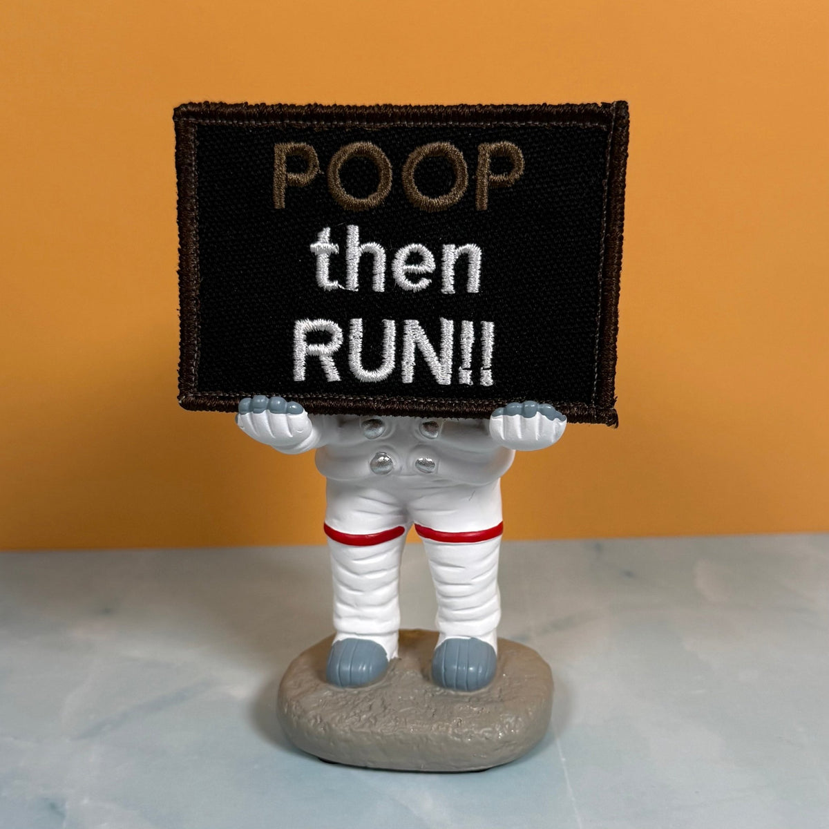 Poop Then Run Funny Morale Patch, 2x3" | Made in USA | VELCRO® Brand Hook Backing - LoneStar Adhesive