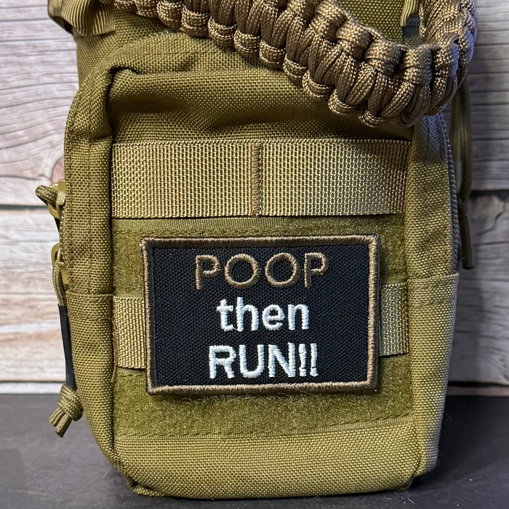 Poop Then Run Funny Morale Patch, 2x3" | Made in USA | VELCRO® Brand Hook Backing - LoneStar Adhesive