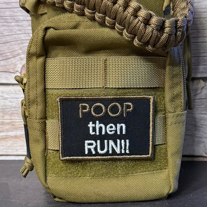 Poop Then Run Funny Morale Patch, 2x3" | Made in USA | VELCRO® Brand Hook Backing - LoneStar Adhesive