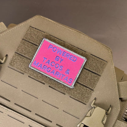 Powered By Tacos & Margaritas Funny Morale Patch, 2x3" | Made in USA | VELCRO® Brand Hook Backing - #LoneStar Adhesive#