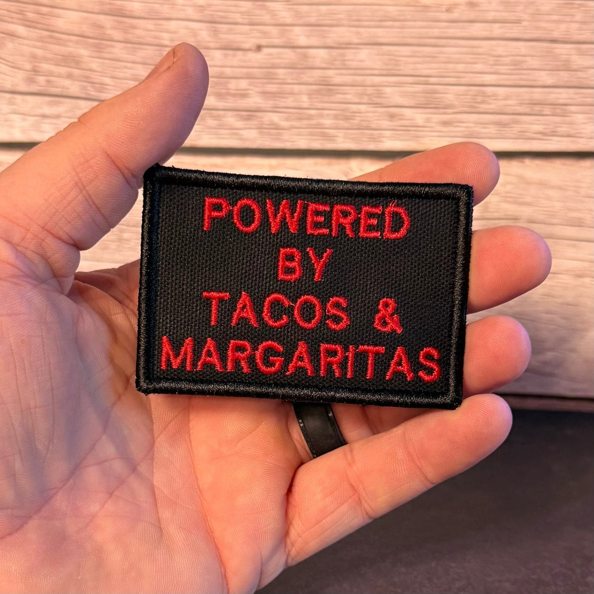 Powered By Tacos & Margaritas Funny Morale Patch, 2x3" | Made in USA | VELCRO® Brand Hook Backing - #LoneStar Adhesive#