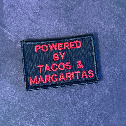 Powered By Tacos & Margaritas Funny Morale Patch, 2x3" | Made in USA | VELCRO® Brand Hook Backing - #LoneStar Adhesive#