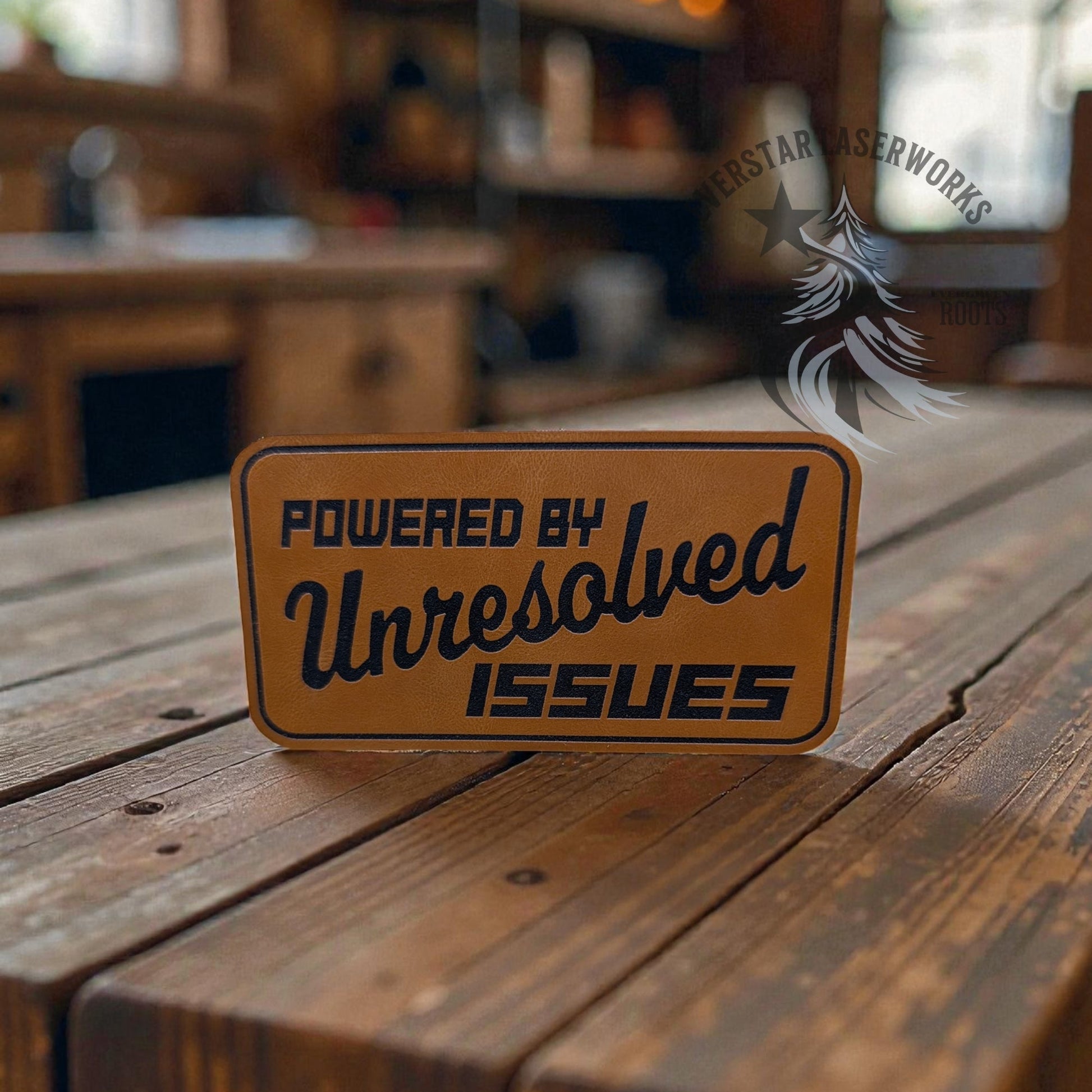 Powered by Unresolved Issues Leather Patch - LoneStar Adhesive