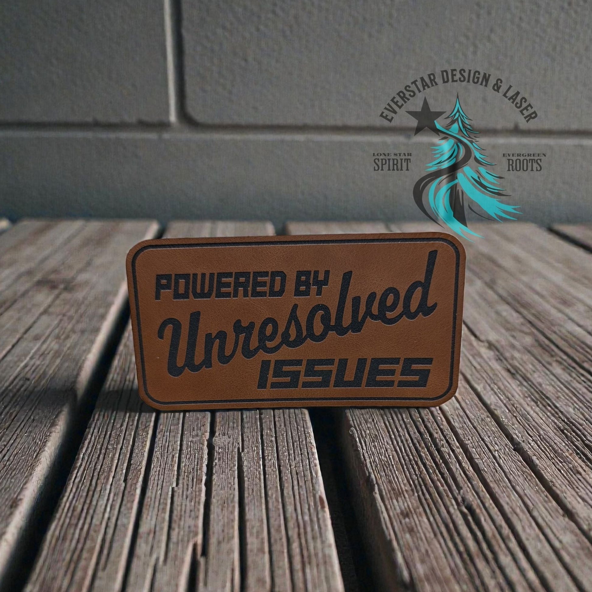 Powered by Unresolved Issues Leather Patch - LoneStar Adhesive