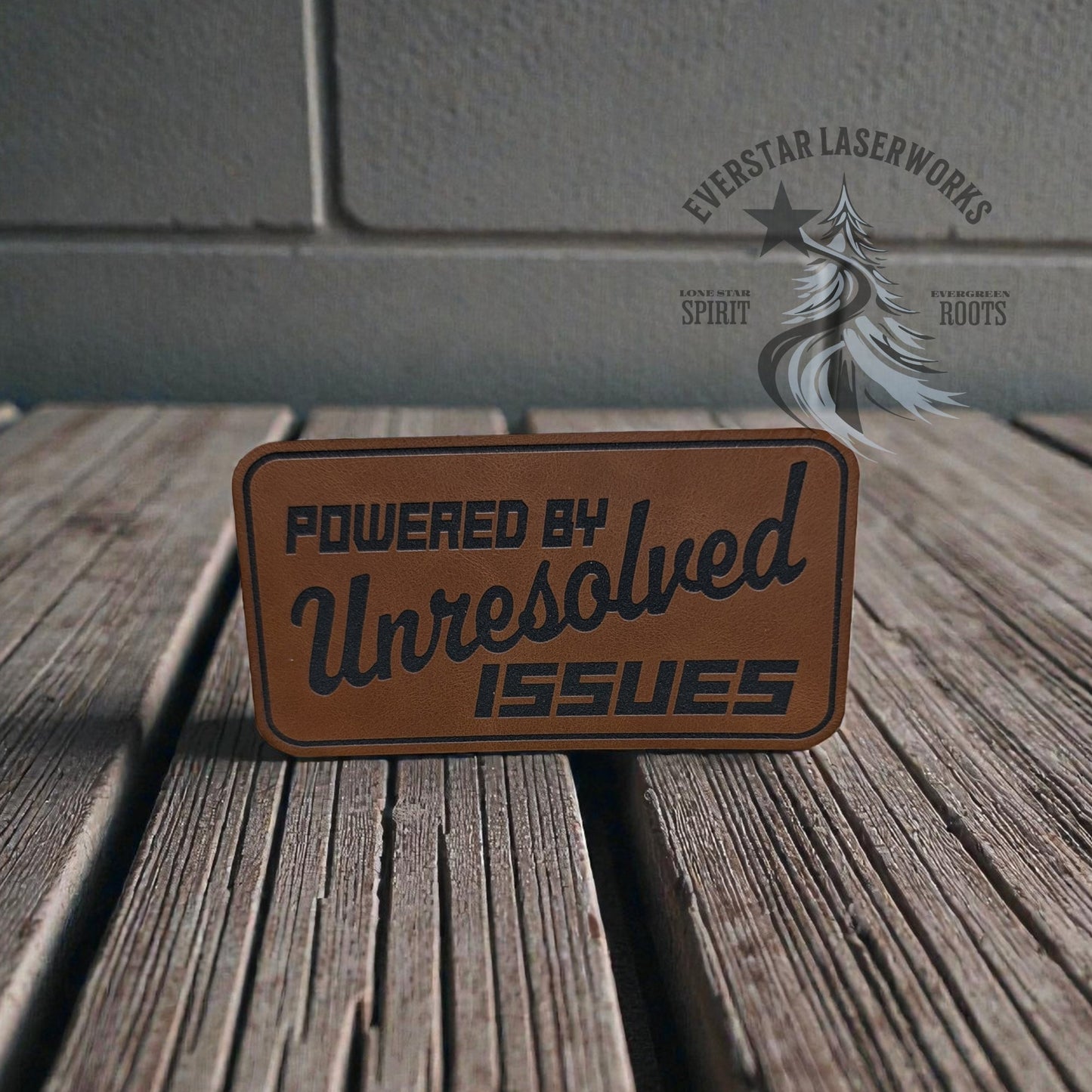 Powered by Unresolved Issues Leather Patch - LoneStar Adhesive