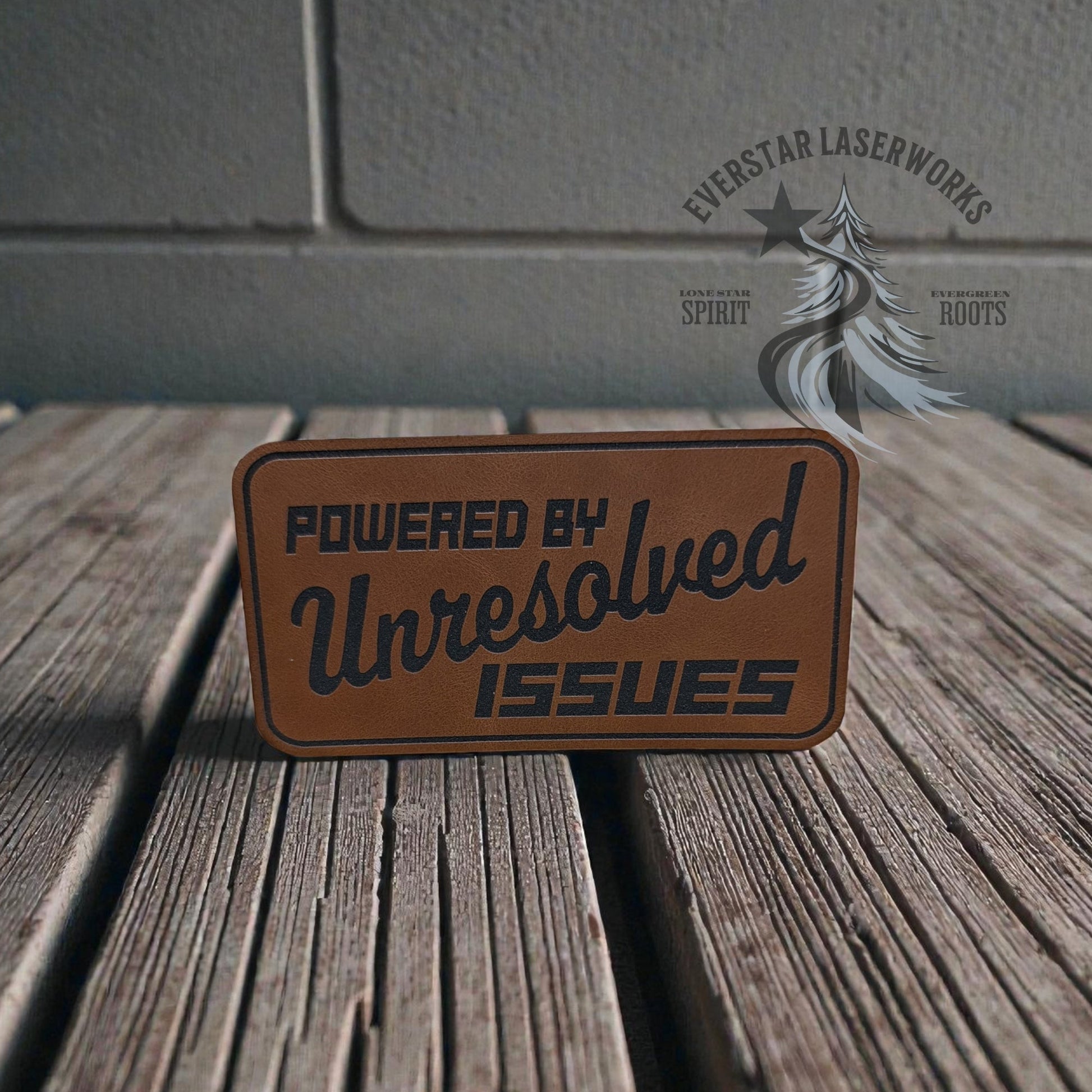 Powered by Unresolved Issues Leather Patch - LoneStar Adhesive