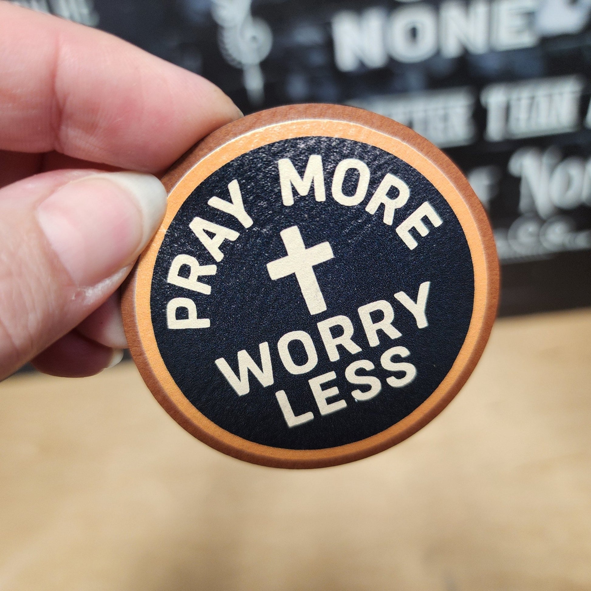 Pray More, Worry Less UV Printed Leatherette Hat Patch - MR01 - LoneStar Adhesive