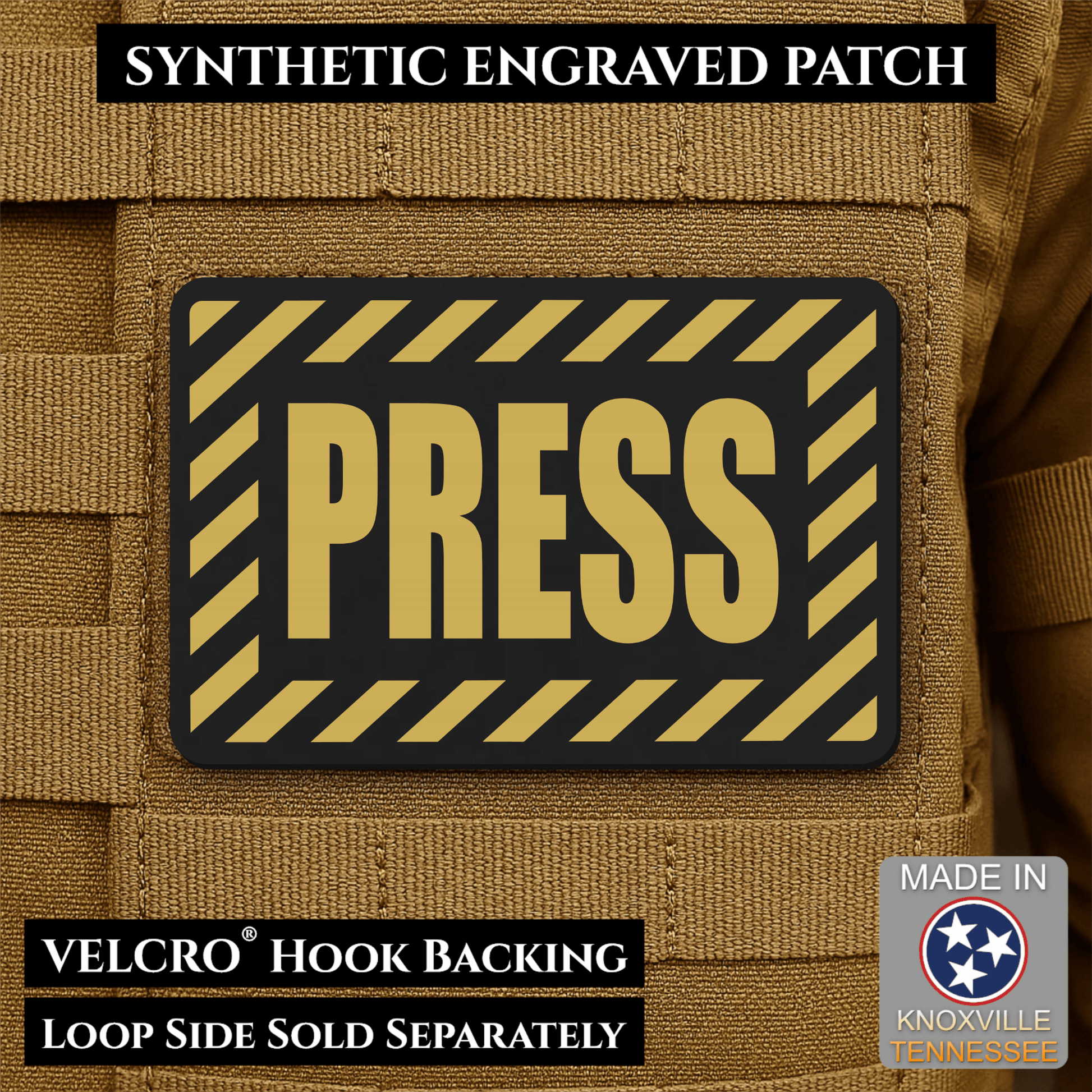 PRESS Media Journalist ID Morale Patch | Made in USA | VELCRO® Brand Hook Backing - LoneStar Adhesive