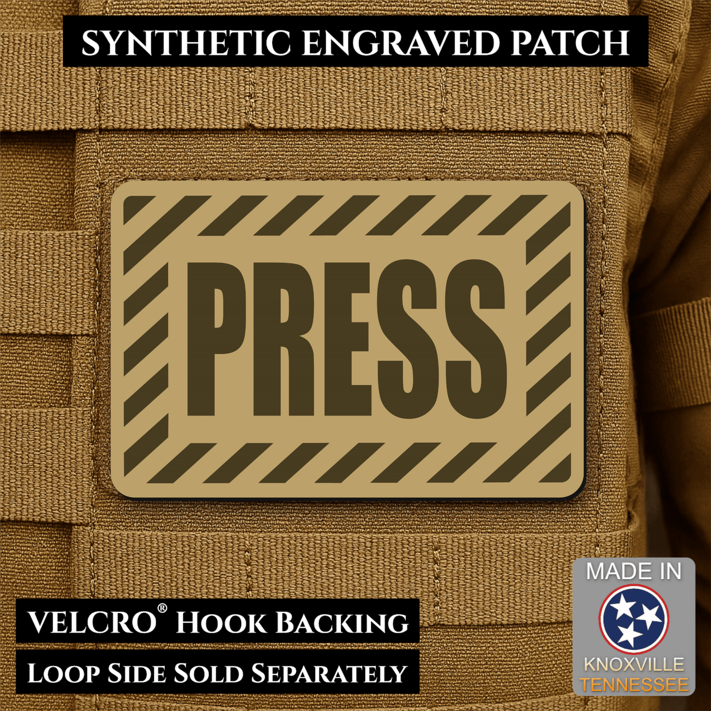 PRESS Media Journalist ID Morale Patch | Made in USA | VELCRO® Brand Hook Backing - LoneStar Adhesive