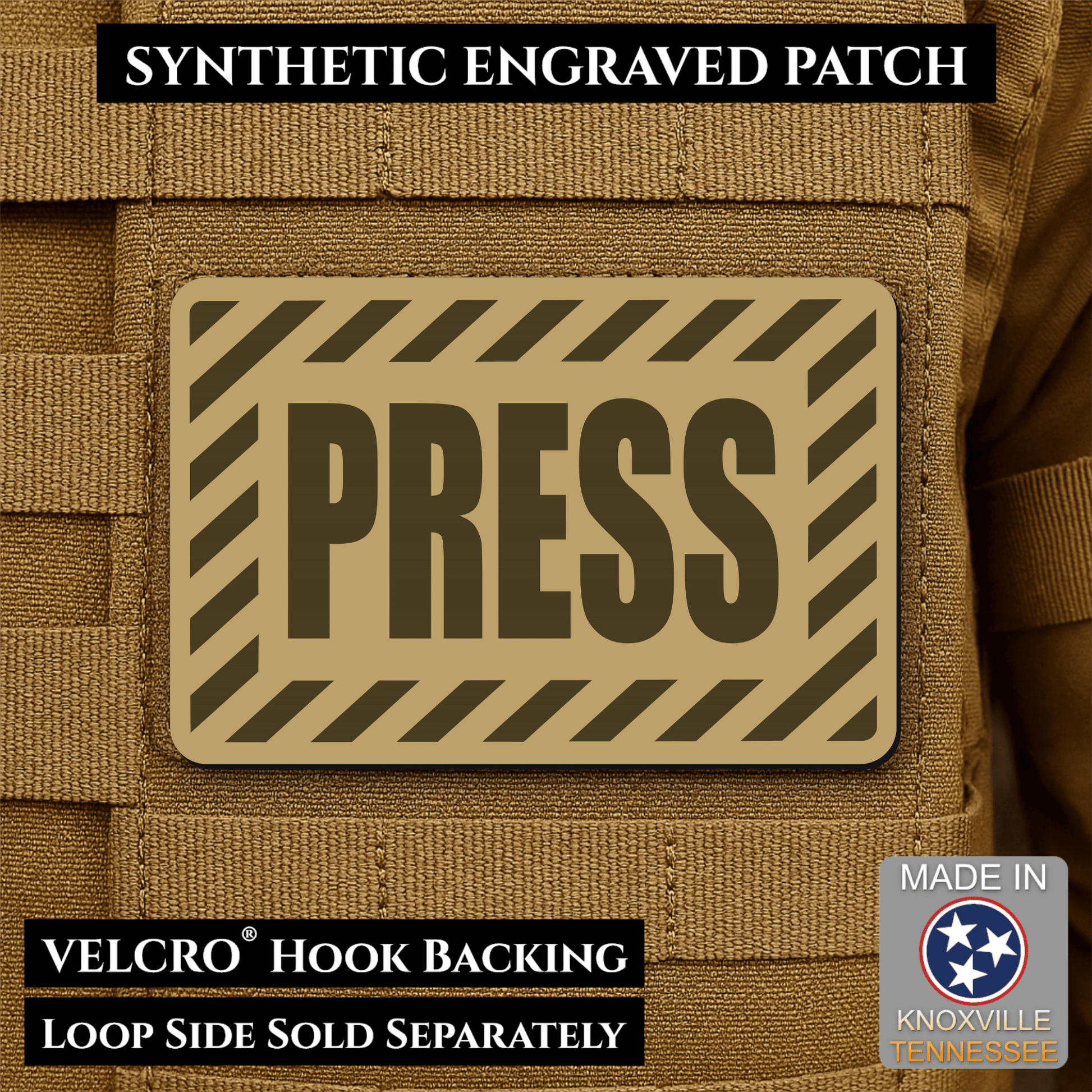 PRESS Media Journalist ID Morale Patch | Made in USA | VELCRO® Brand Hook Backing - LoneStar Adhesive