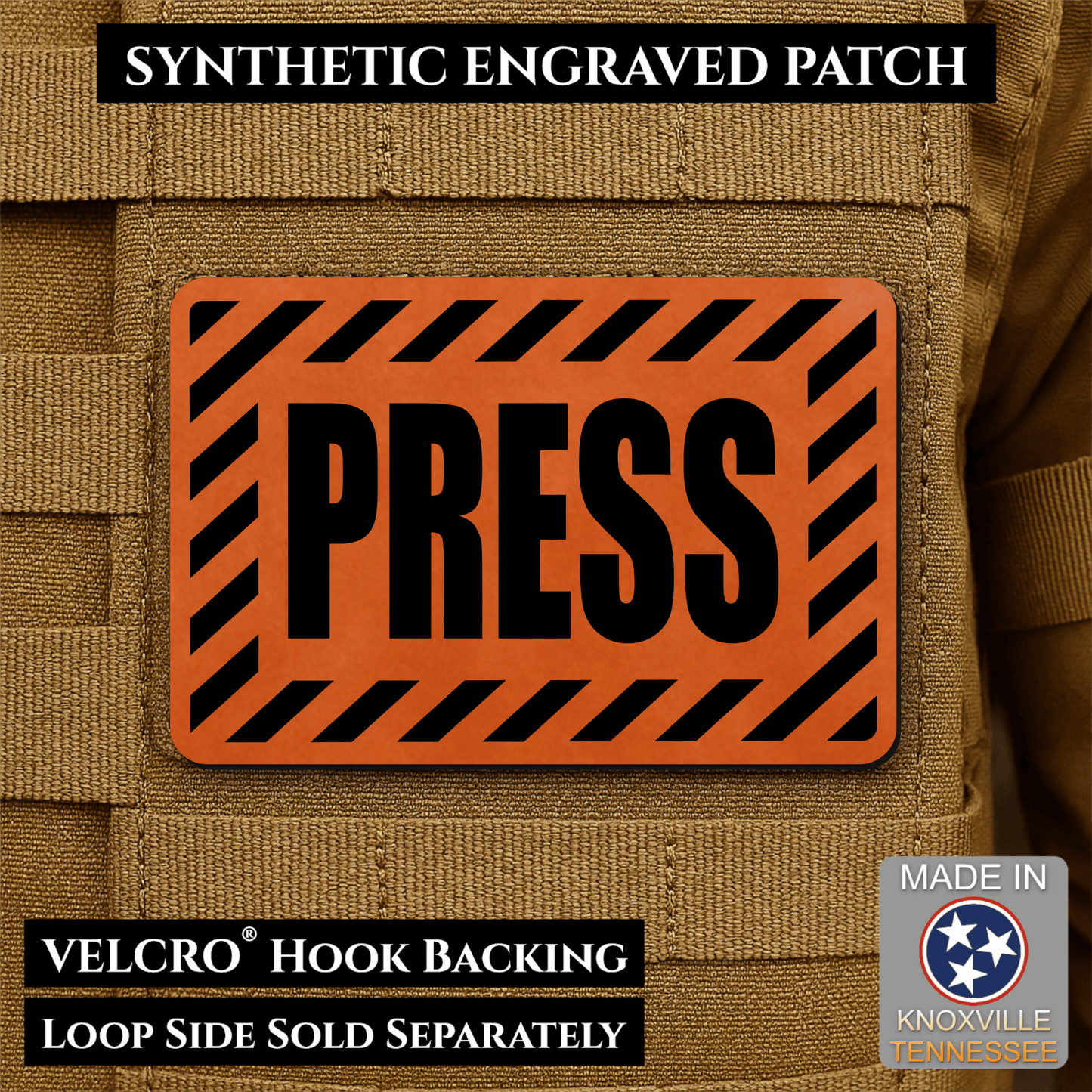 PRESS Media Journalist ID Morale Patch | Made in USA | VELCRO® Brand Hook Backing - LoneStar Adhesive