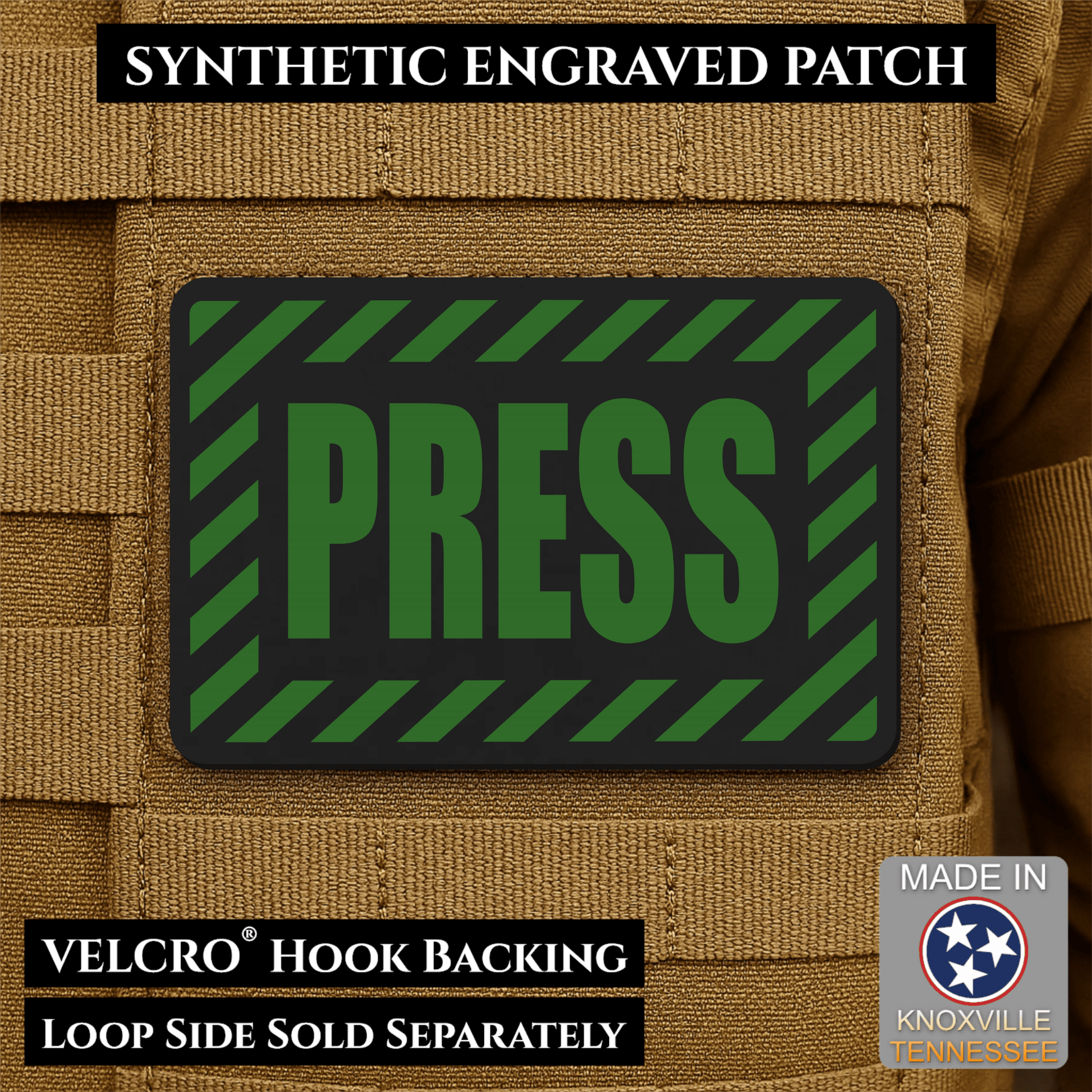 PRESS Media Journalist ID Morale Patch | Made in USA | VELCRO® Brand Hook Backing - LoneStar Adhesive