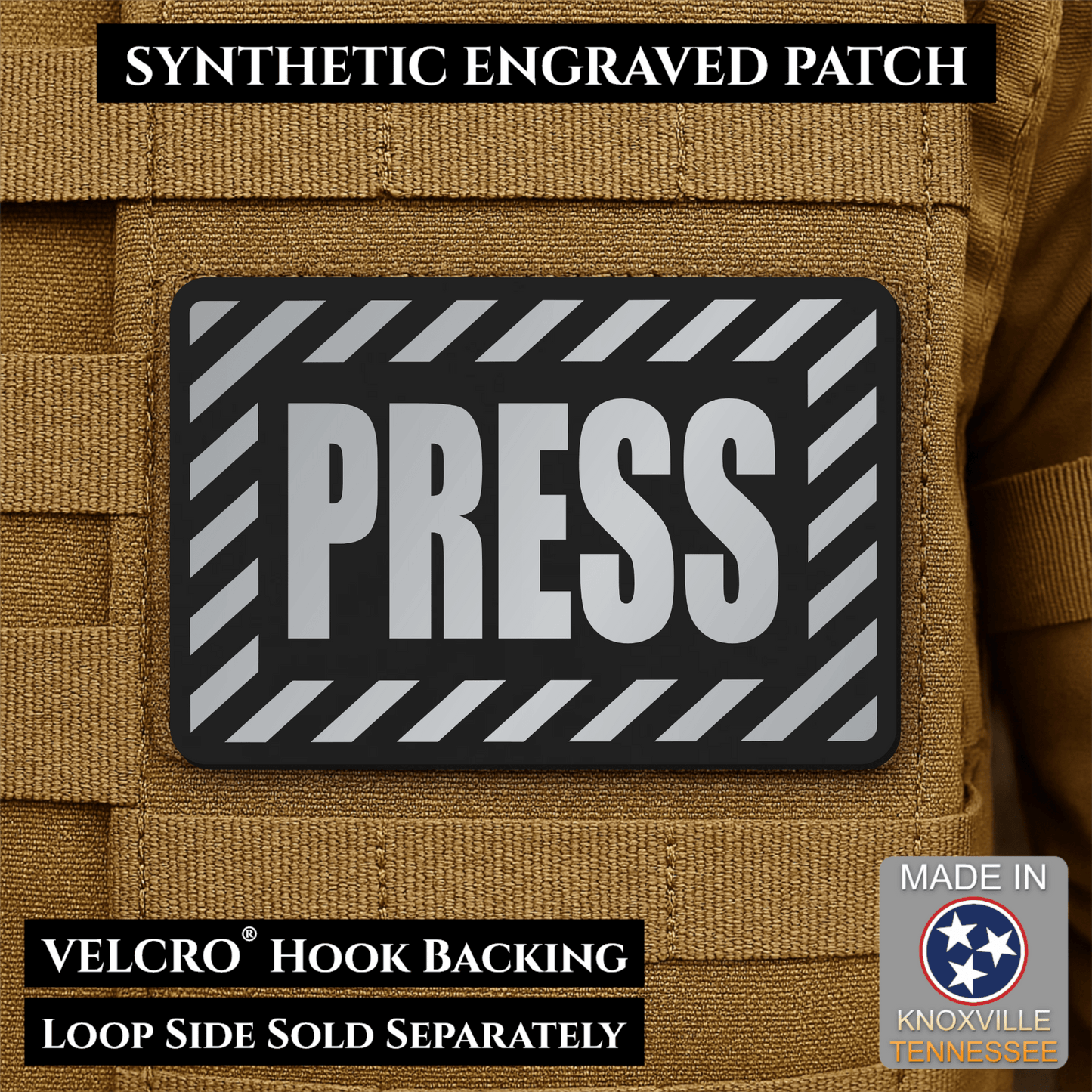 PRESS Media Journalist ID Morale Patch | Made in USA | VELCRO® Brand Hook Backing - LoneStar Adhesive