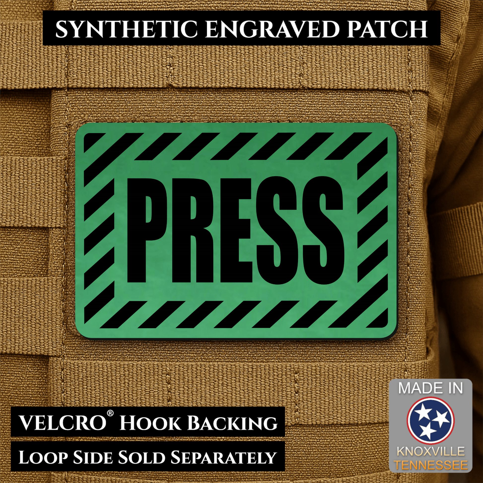 PRESS Media Journalist ID Morale Patch | Made in USA | VELCRO® Brand Hook Backing - LoneStar Adhesive