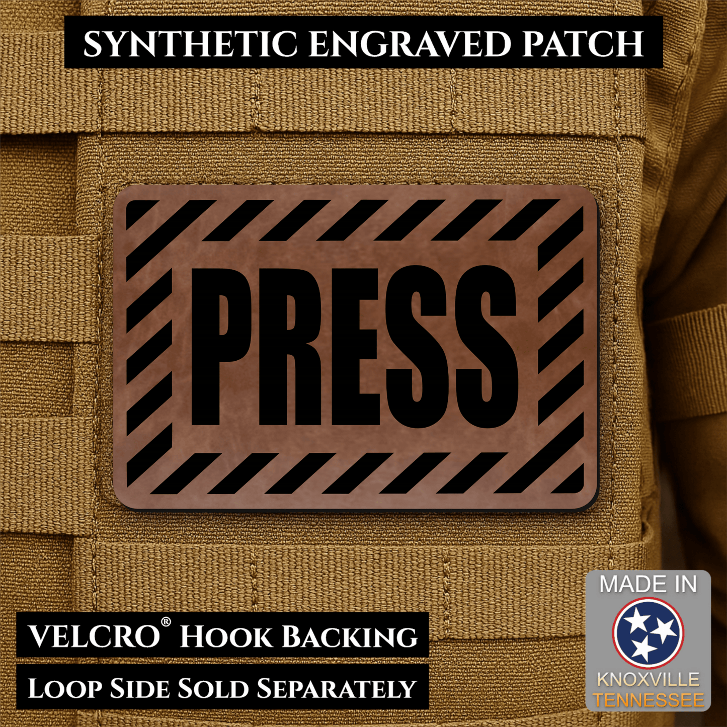 PRESS Media Journalist ID Morale Patch | Made in USA | VELCRO® Brand Hook Backing - LoneStar Adhesive