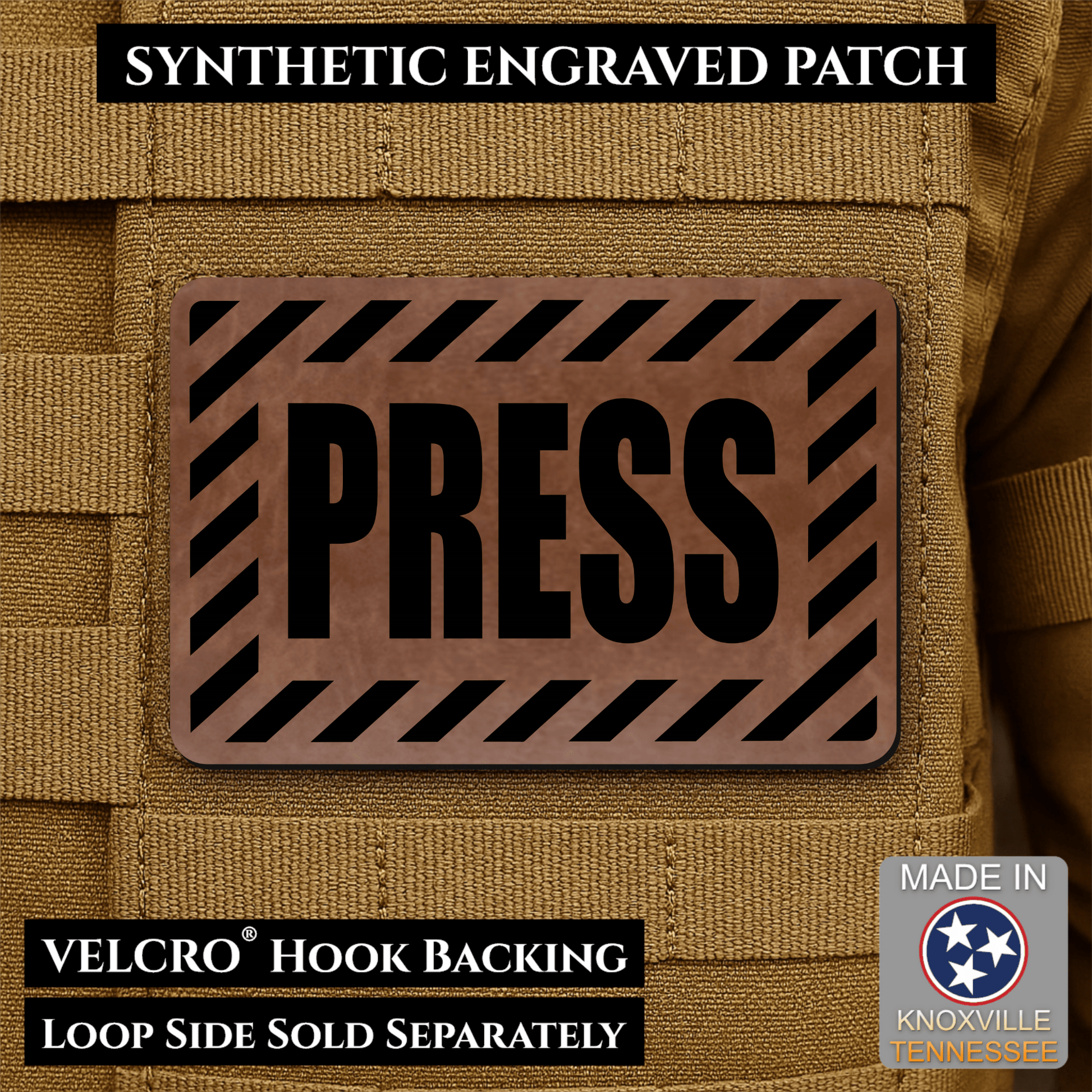 PRESS Media Journalist ID Morale Patch | Made in USA | VELCRO® Brand Hook Backing - LoneStar Adhesive