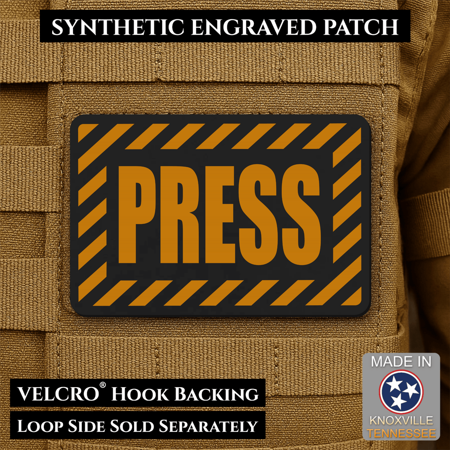 PRESS Media Journalist ID Morale Patch | Made in USA | VELCRO® Brand Hook Backing - LoneStar Adhesive