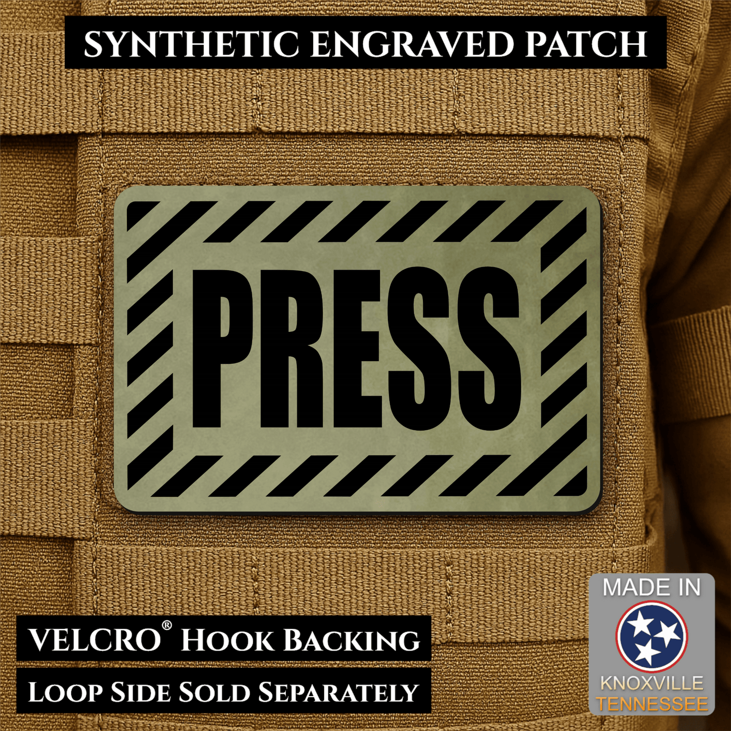 PRESS Media Journalist ID Morale Patch | Made in USA | VELCRO® Brand Hook Backing - LoneStar Adhesive