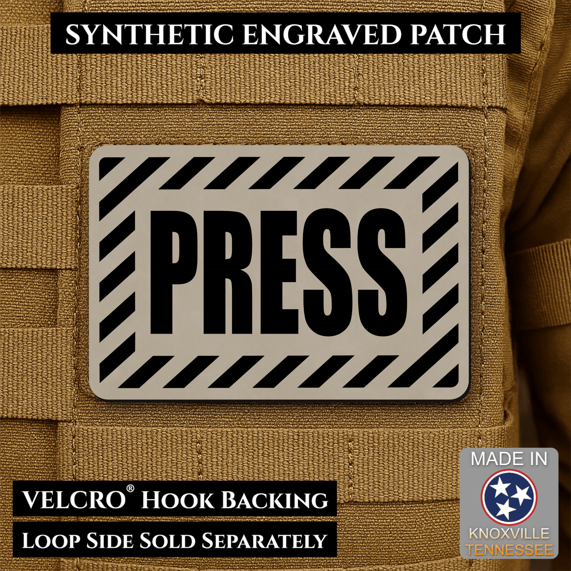 PRESS Media Journalist ID Morale Patch | Made in USA | VELCRO® Brand Hook Backing - LoneStar Adhesive