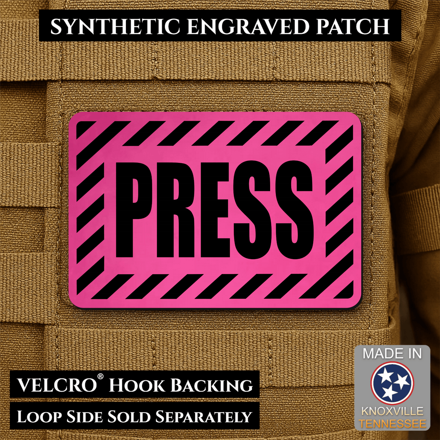 PRESS Media Journalist ID Morale Patch | Made in USA | VELCRO® Brand Hook Backing - LoneStar Adhesive