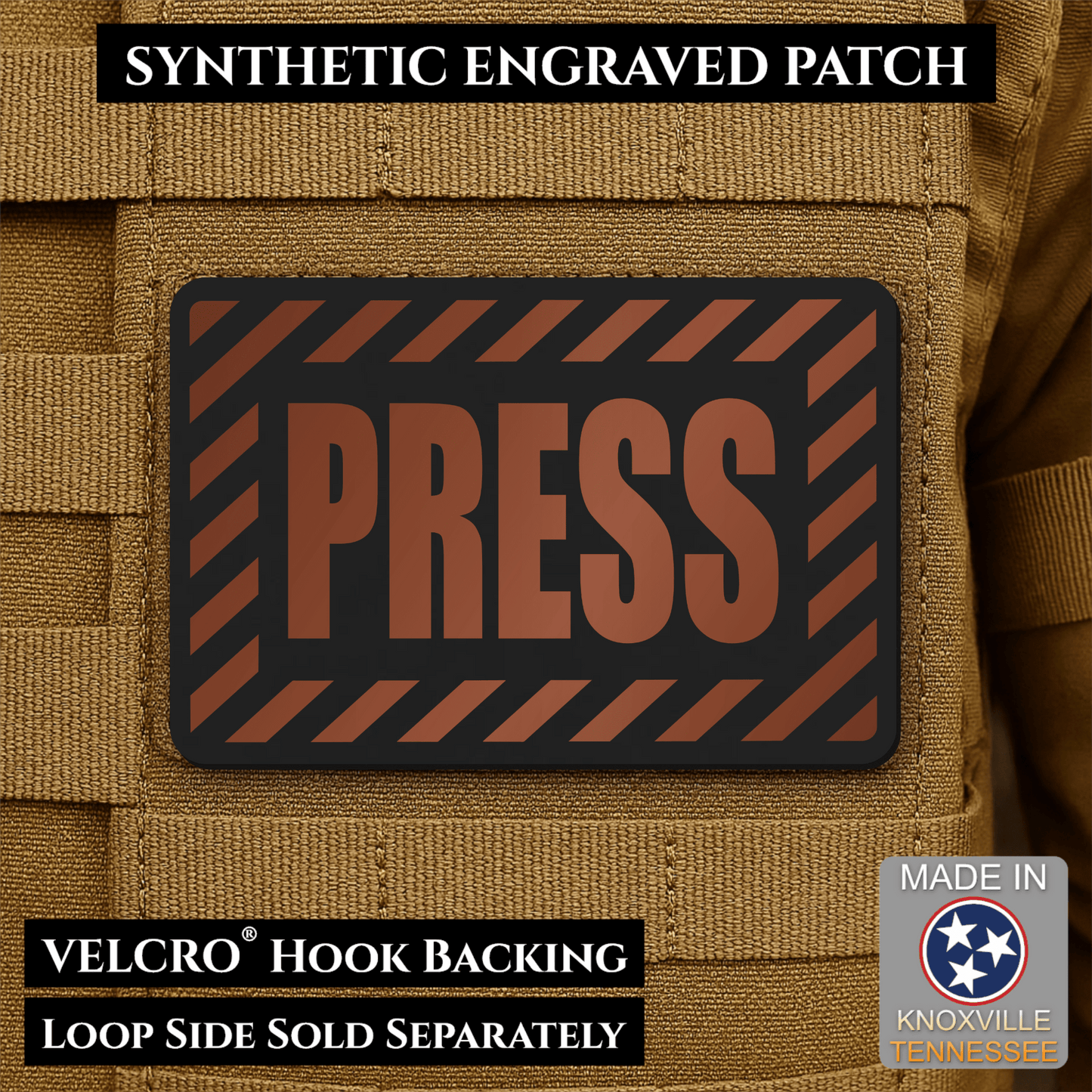 PRESS Media Journalist ID Morale Patch | Made in USA | VELCRO® Brand Hook Backing - LoneStar Adhesive