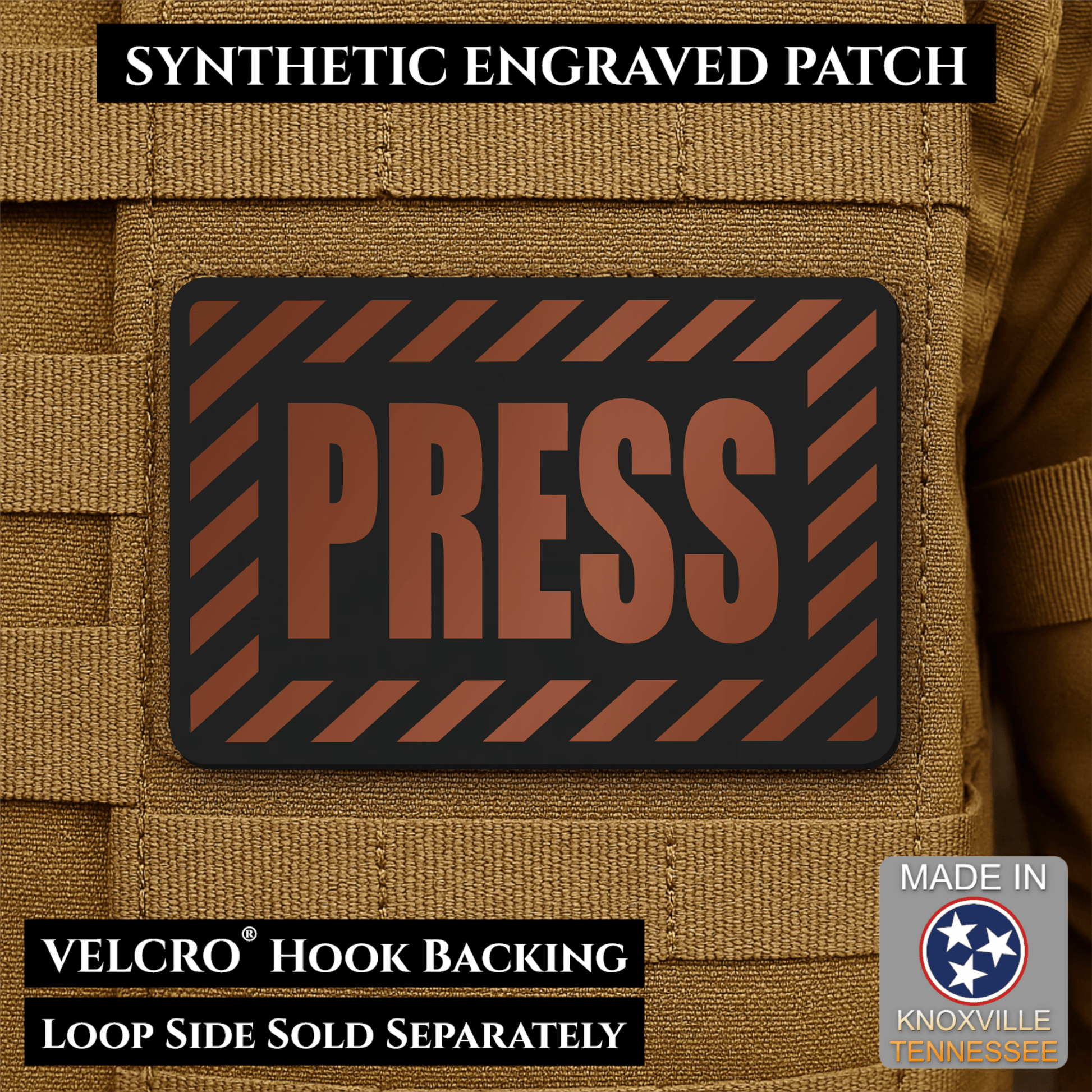 PRESS Media Journalist ID Morale Patch | Made in USA | VELCRO® Brand Hook Backing - LoneStar Adhesive