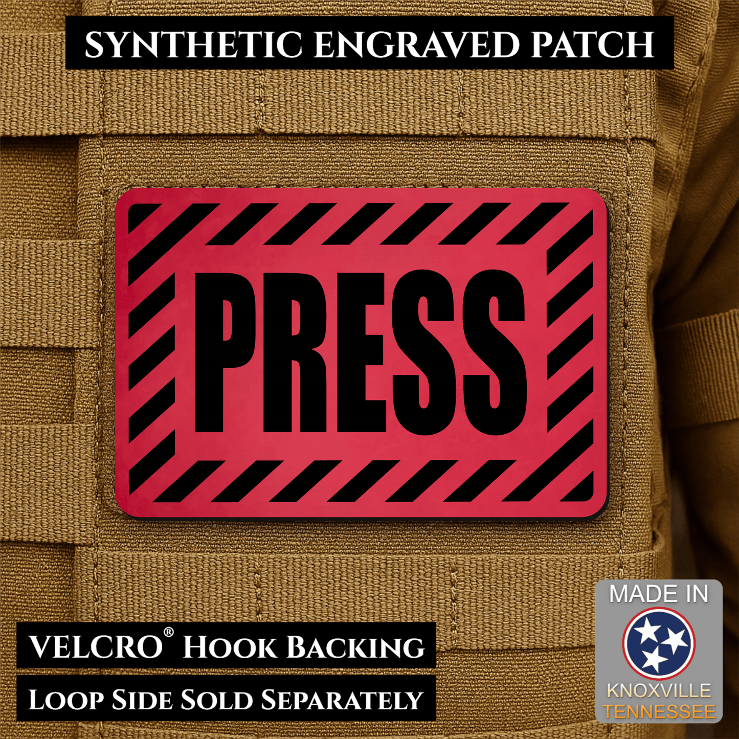 PRESS Media Journalist ID Morale Patch | Made in USA | VELCRO® Brand Hook Backing - LoneStar Adhesive