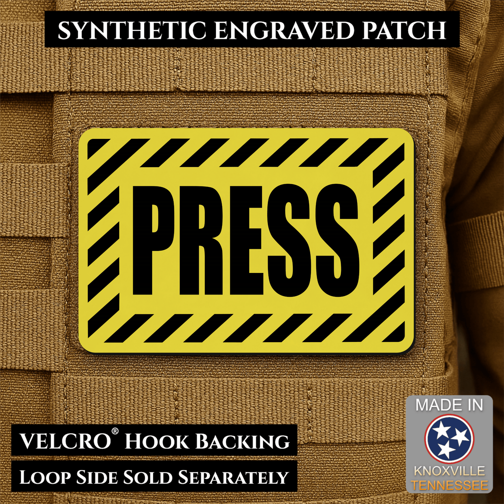 PRESS Media Journalist ID Morale Patch | Made in USA | VELCRO® Brand Hook Backing - LoneStar Adhesive