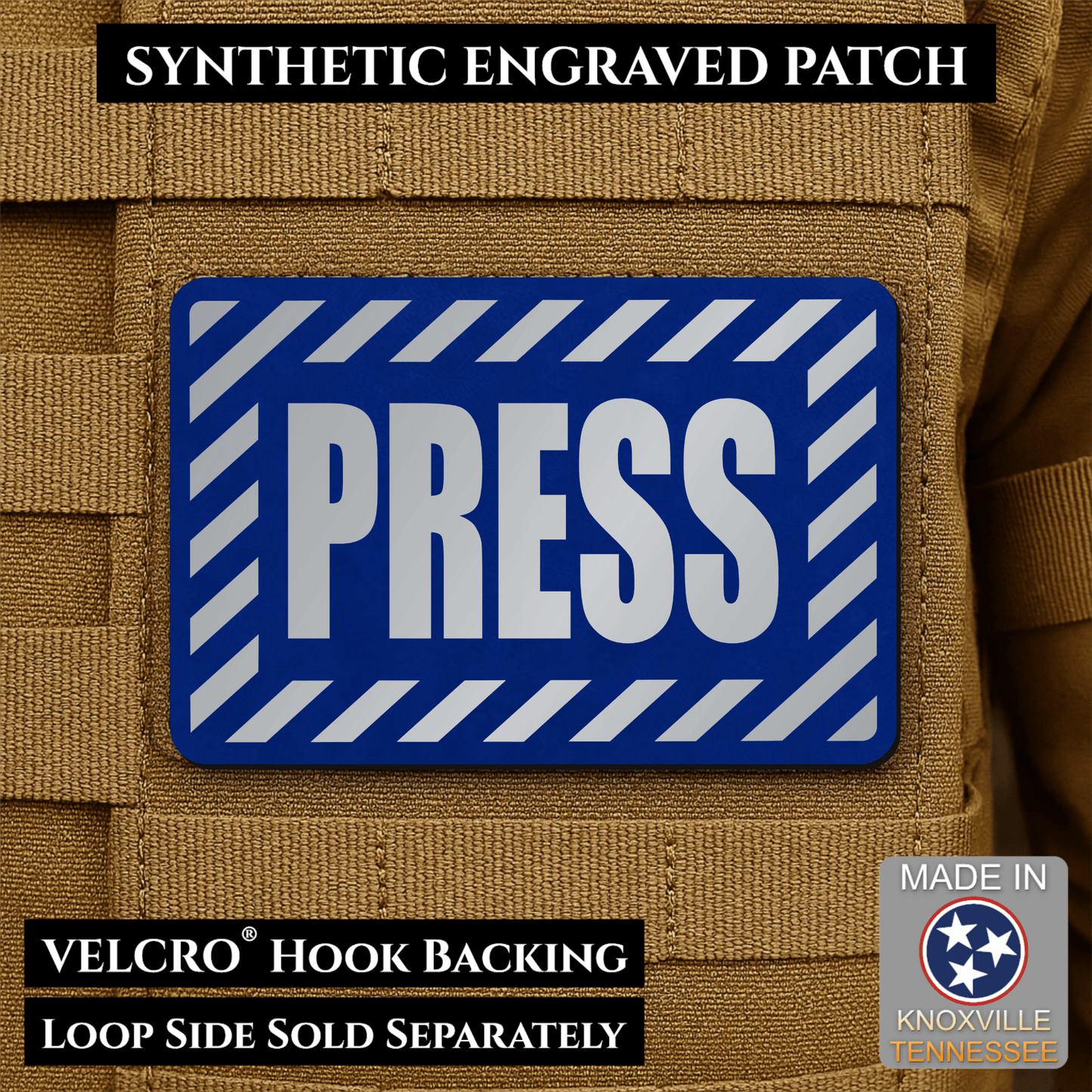 PRESS Media Journalist ID Morale Patch | Made in USA | VELCRO® Brand Hook Backing - LoneStar Adhesive
