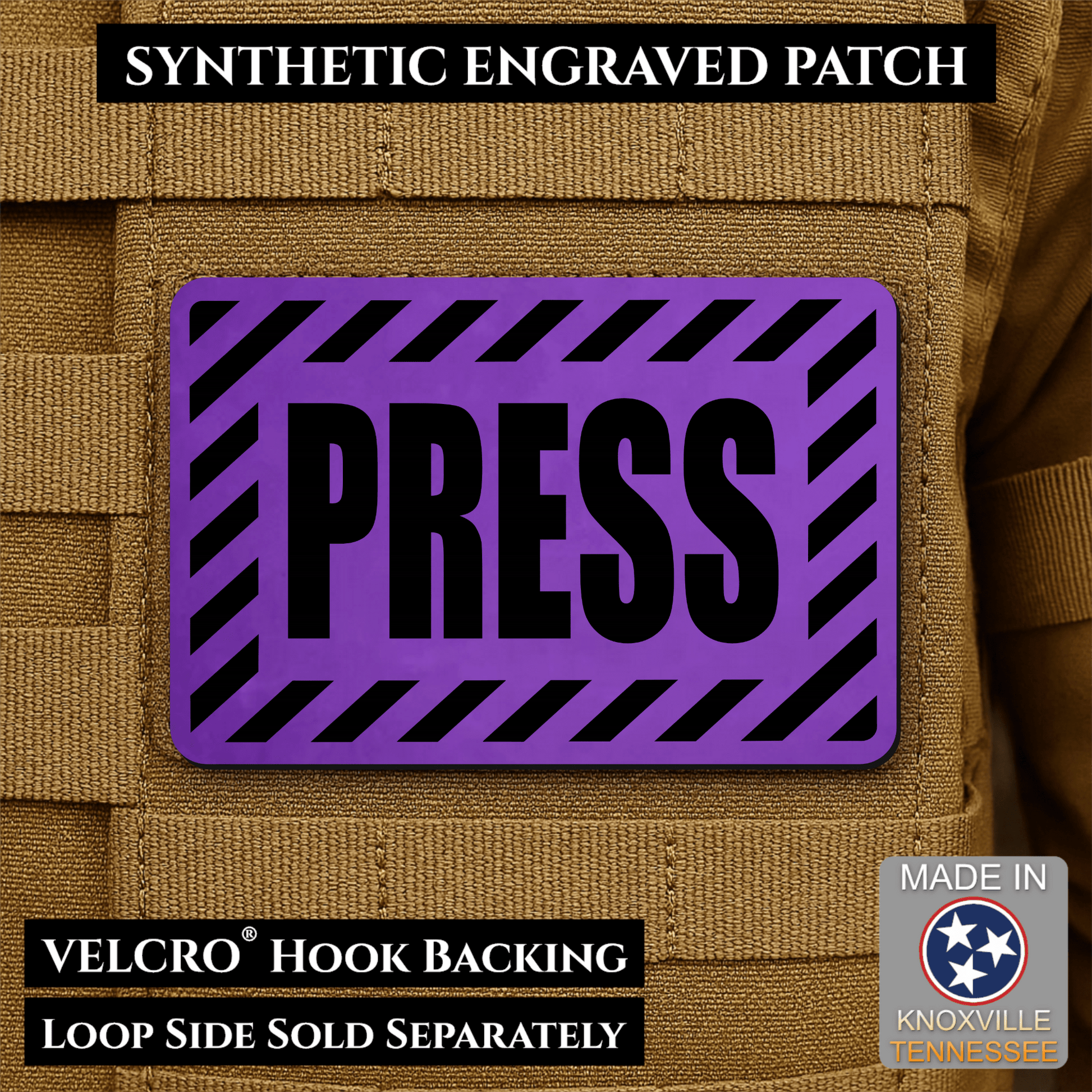 PRESS Media Journalist ID Morale Patch | Made in USA | VELCRO® Brand Hook Backing - LoneStar Adhesive