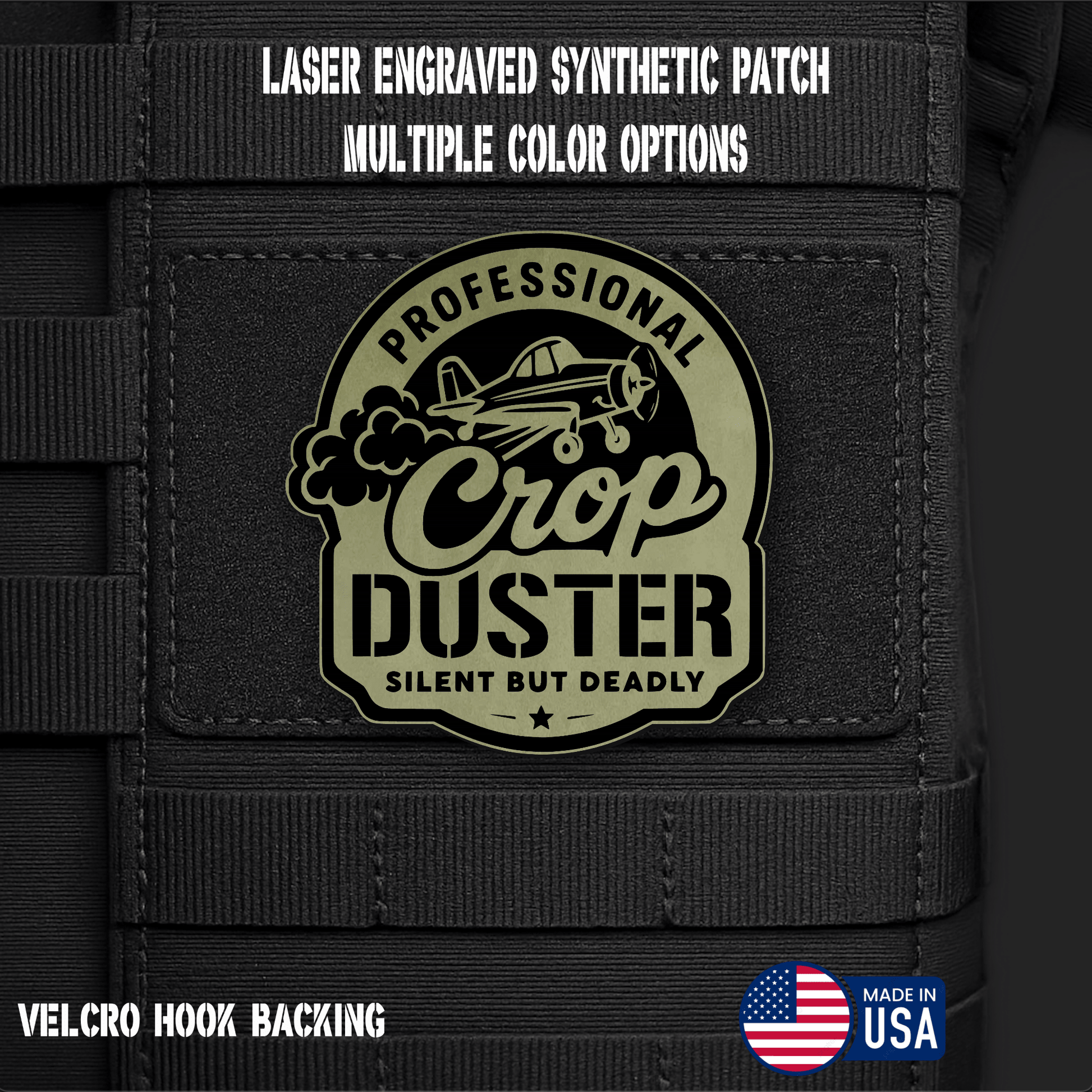 Professional Crop Duster (Option 1) Funny Morale Patch | Made in USA | VELCRO® Brand Hook Backing - LoneStar Adhesive