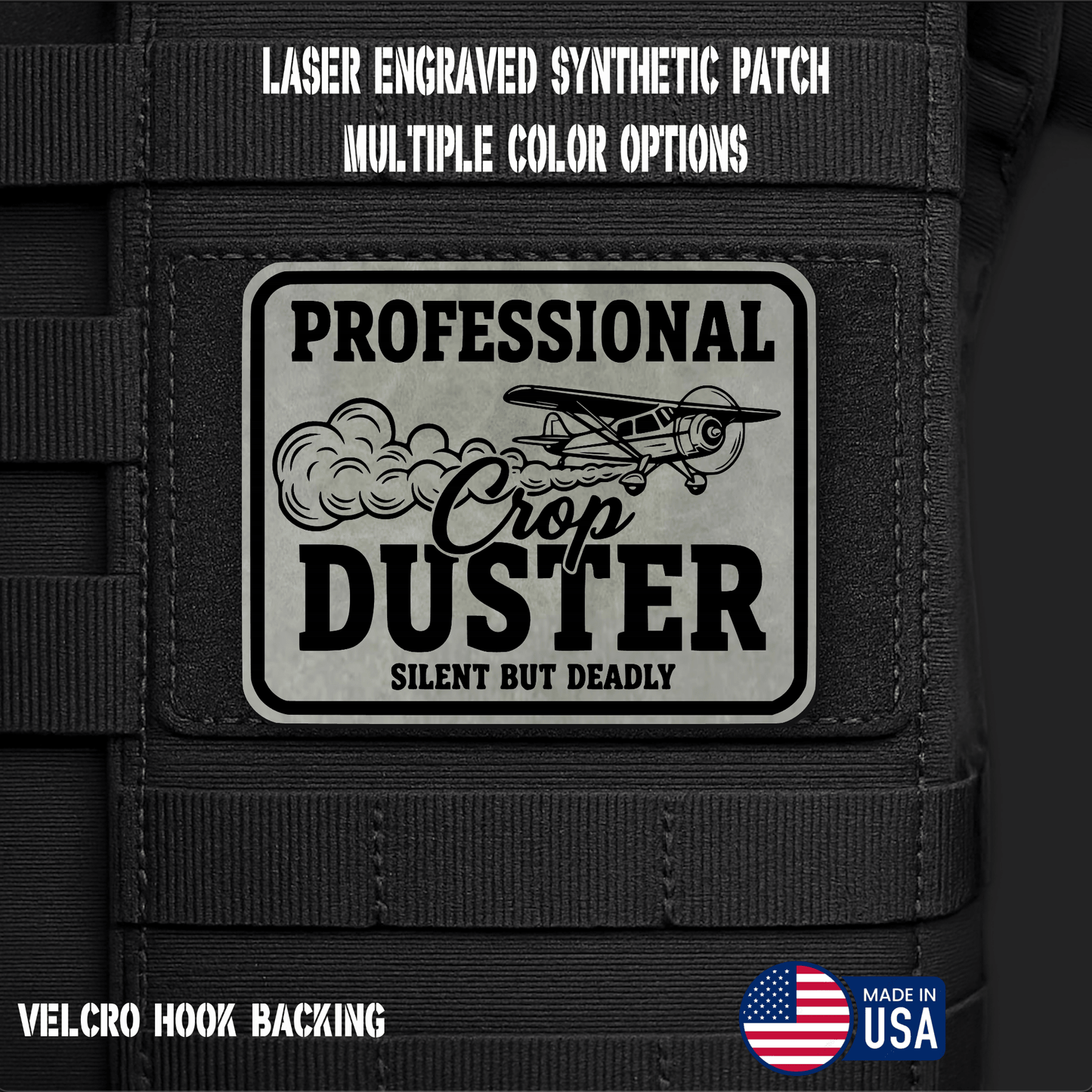 Professional Crop Duster (Option 2) Funny Morale Patch | Made in USA | VELCRO® Brand Hook Backing - LoneStar Adhesive