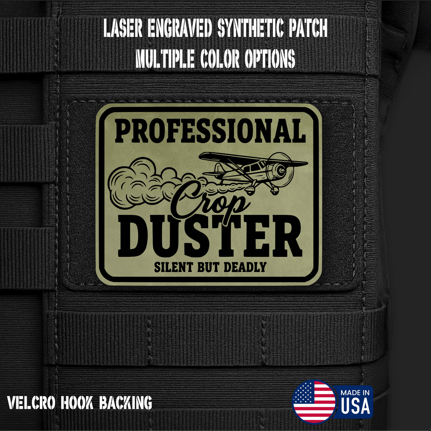 Professional Crop Duster (Option 2) Funny Morale Patch | Made in USA | VELCRO® Brand Hook Backing - LoneStar Adhesive