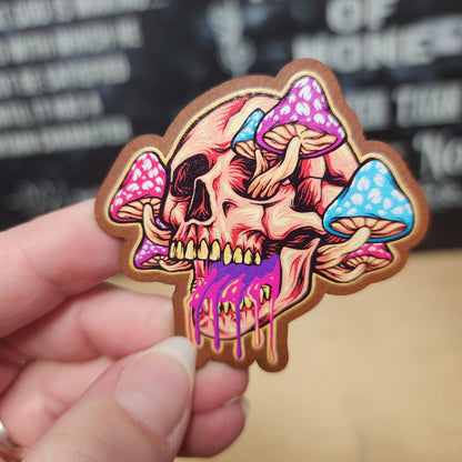 Psychedelic Skull with Mushrooms UV Printed Leatherette Hat Patch - MR01 - LoneStar Adhesive