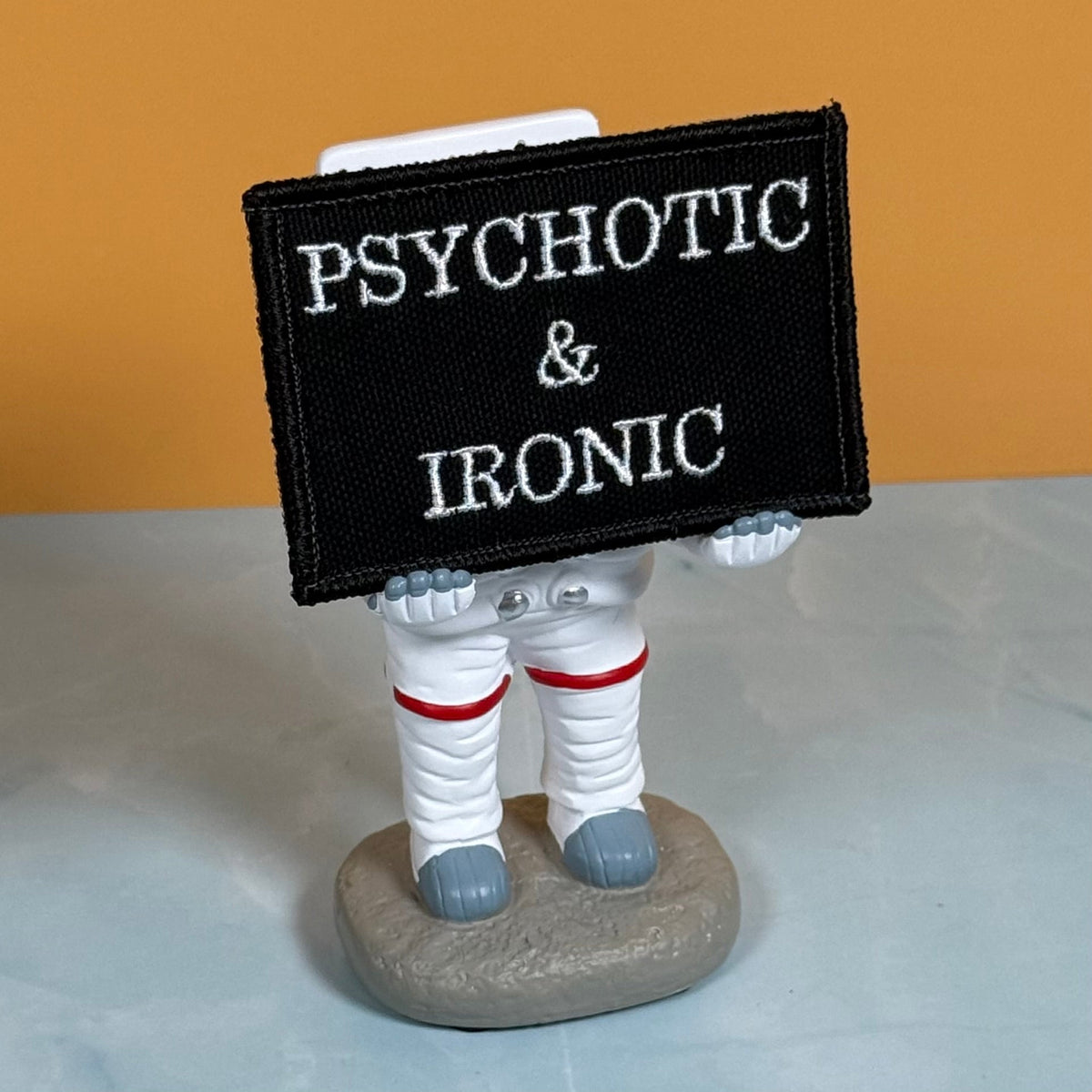 Psychotic and Ironic Funny Morale Patch, 2x3" | Made in USA | VELCRO® Brand Hook Backing - LoneStar Adhesive