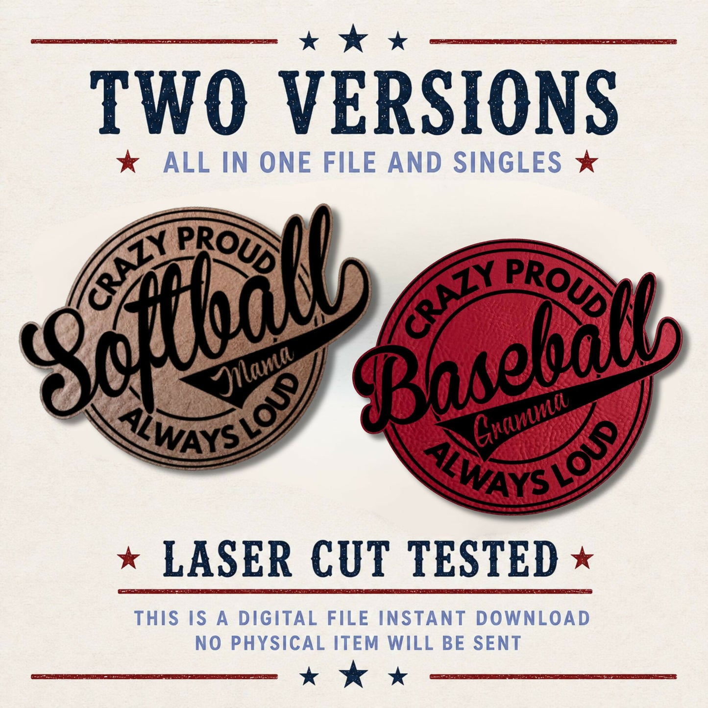Baseball Softball Patch SVG Bundle, Crazy Proud Always Loud Hat Patch Files, Mom Dad Mama Papa Grandma, Laser Ready SVG XS PNG PDF Digital Download