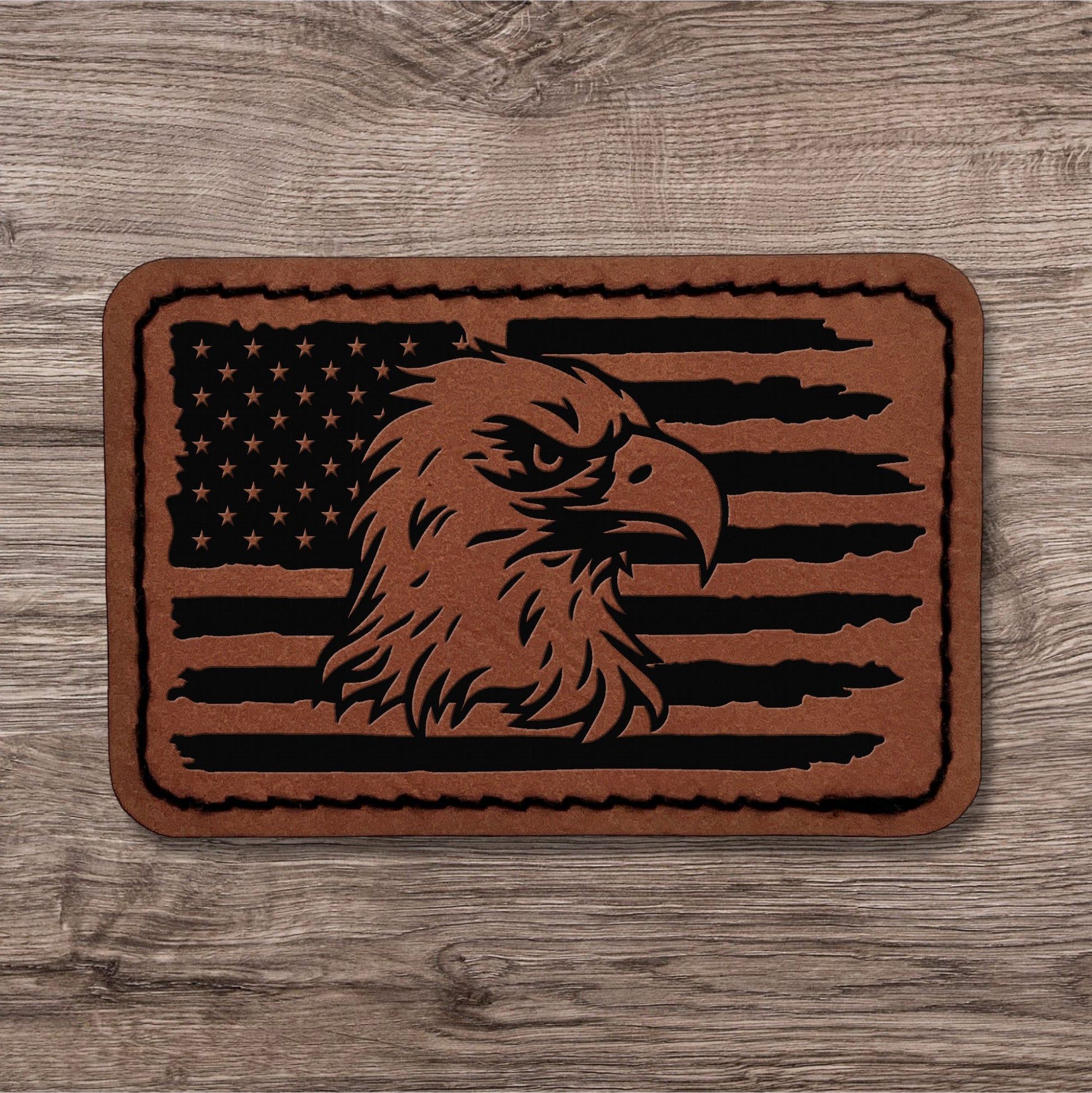 Rawhide / Black Premium Leatherette™ Stitched Patches - #LoneStar Adhesive#