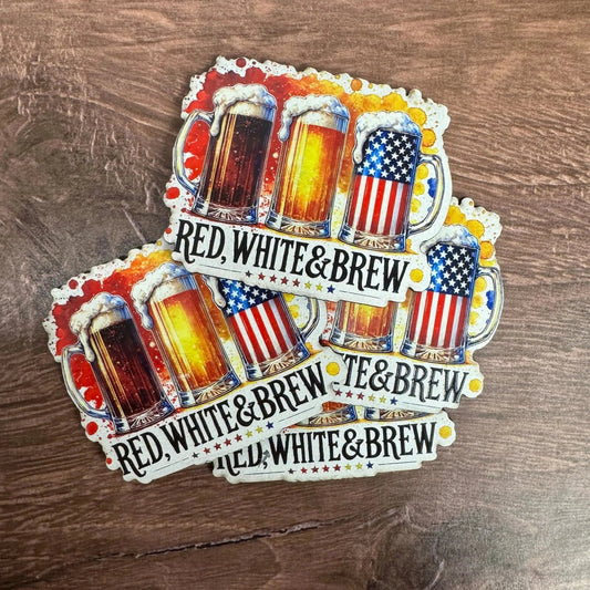 Red, White, and Brew | UV Printed Leather Hat Patch - LoneStar Adhesive