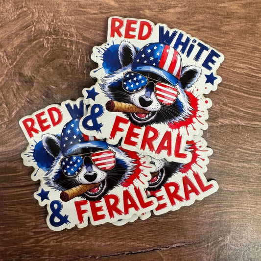 Red, White, & Feral – American Flag Raccoon | UV Printed Leather Hat Patch - LoneStar Adhesive