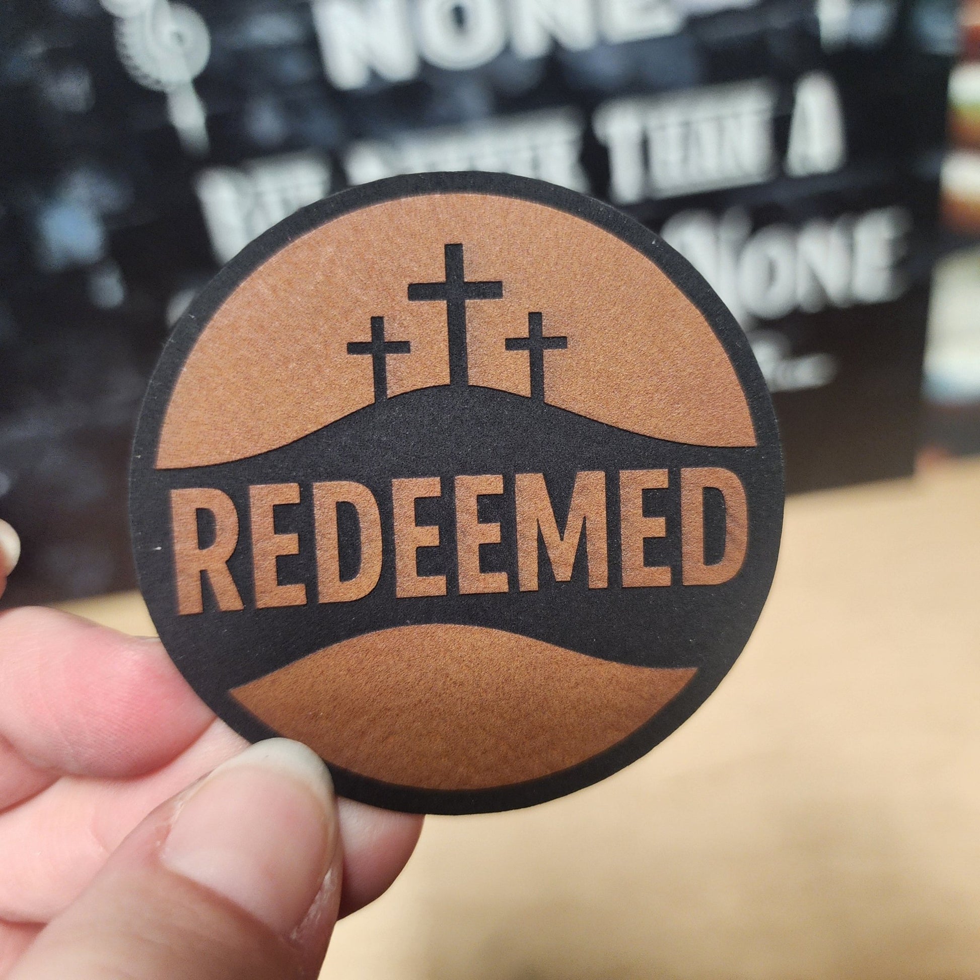 Redeemed Engraved Leatherette Hat Patch - MR01 - LoneStar Adhesive
