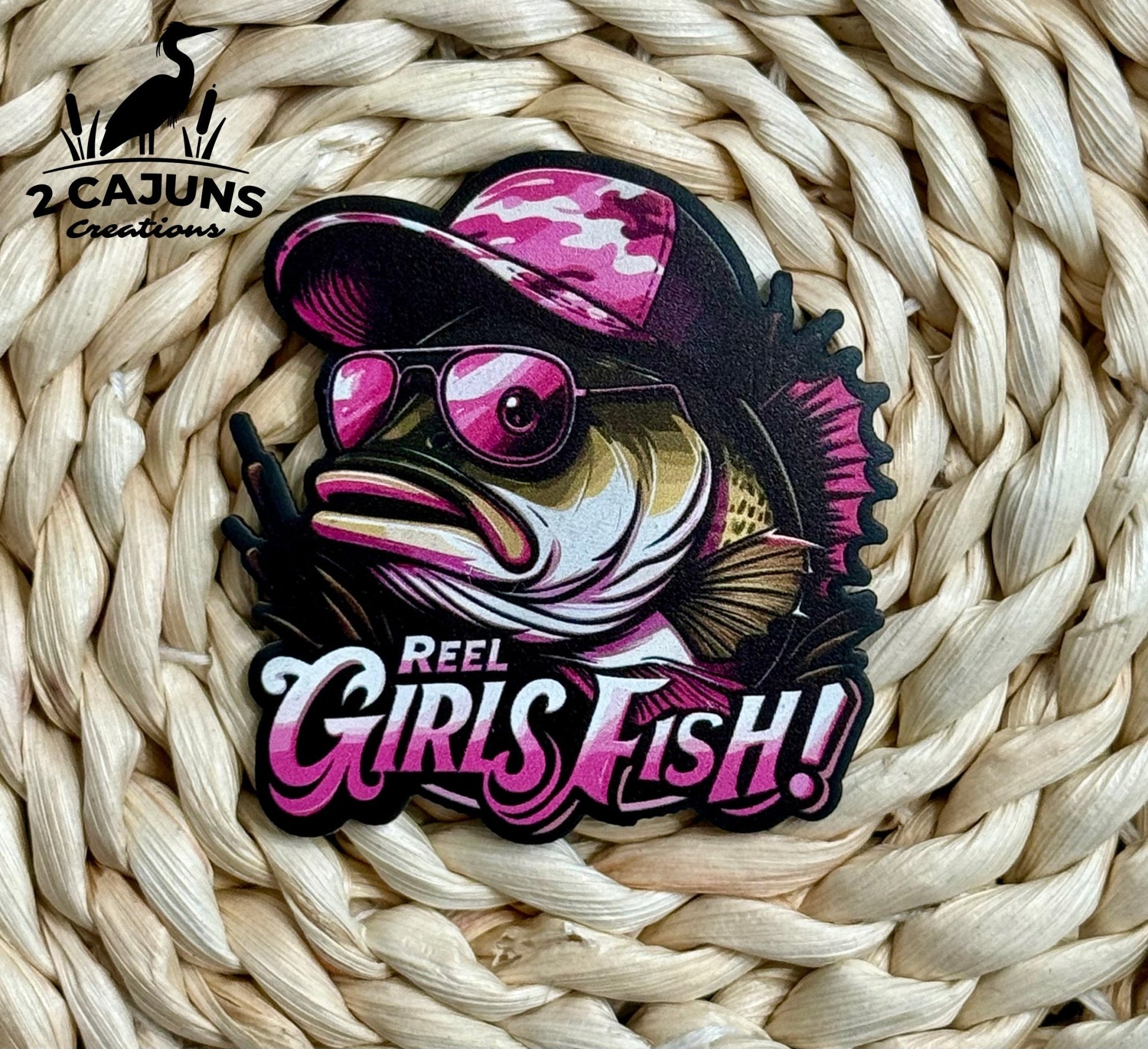 Reel Girls Fish UV Printed Leatherette Hat Patch - LoneStar Adhesive