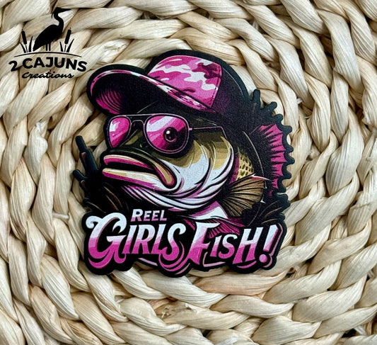 Reel Girls Fish UV Printed Leatherette Hat Patch - LoneStar Adhesive